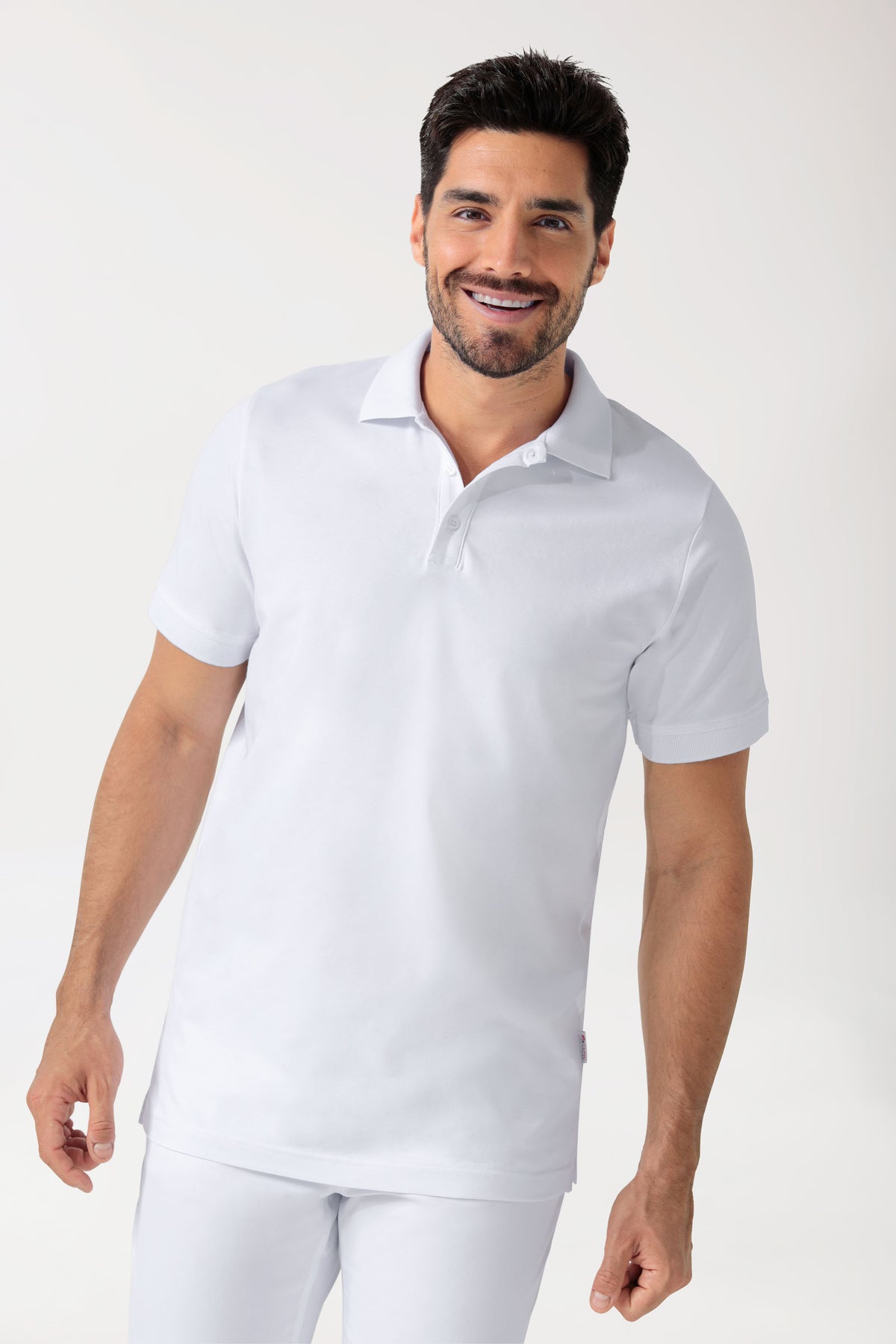 Stretch Shirt Herren - Polokragen - Knopfleiste weiss, Vue de face