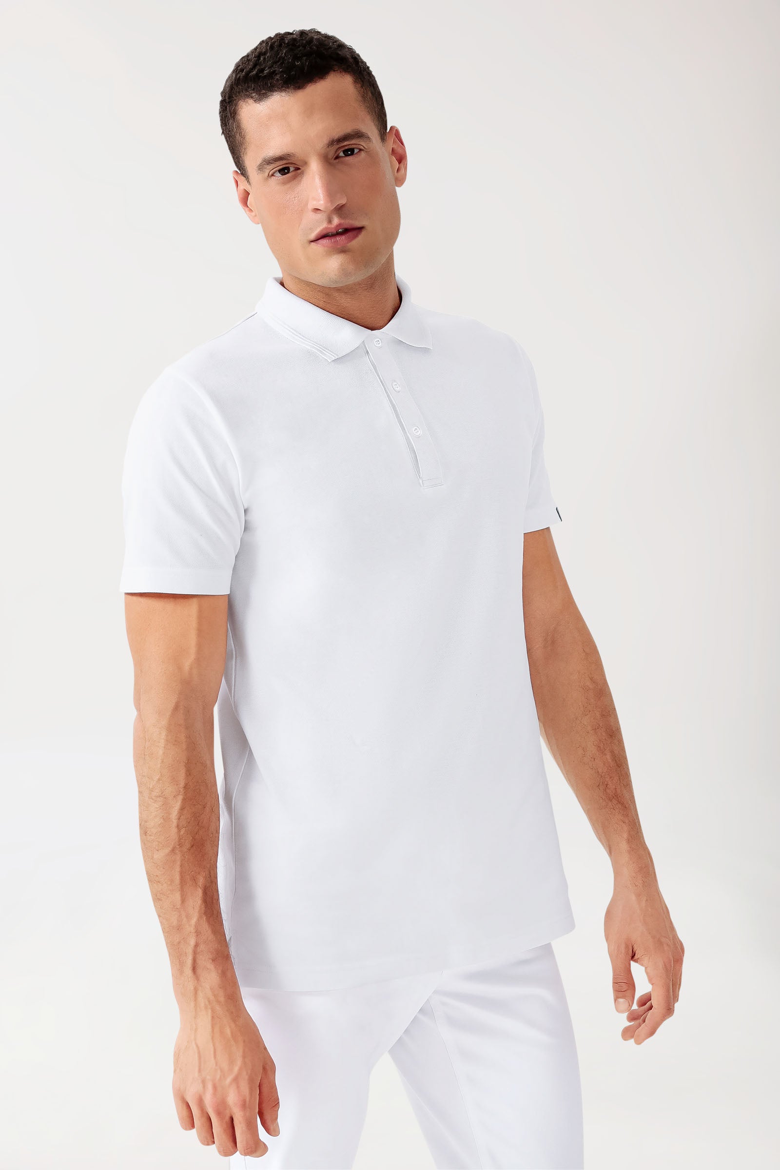 COMFY FLEX Stretch Shirt Herren - Polokragen weiss