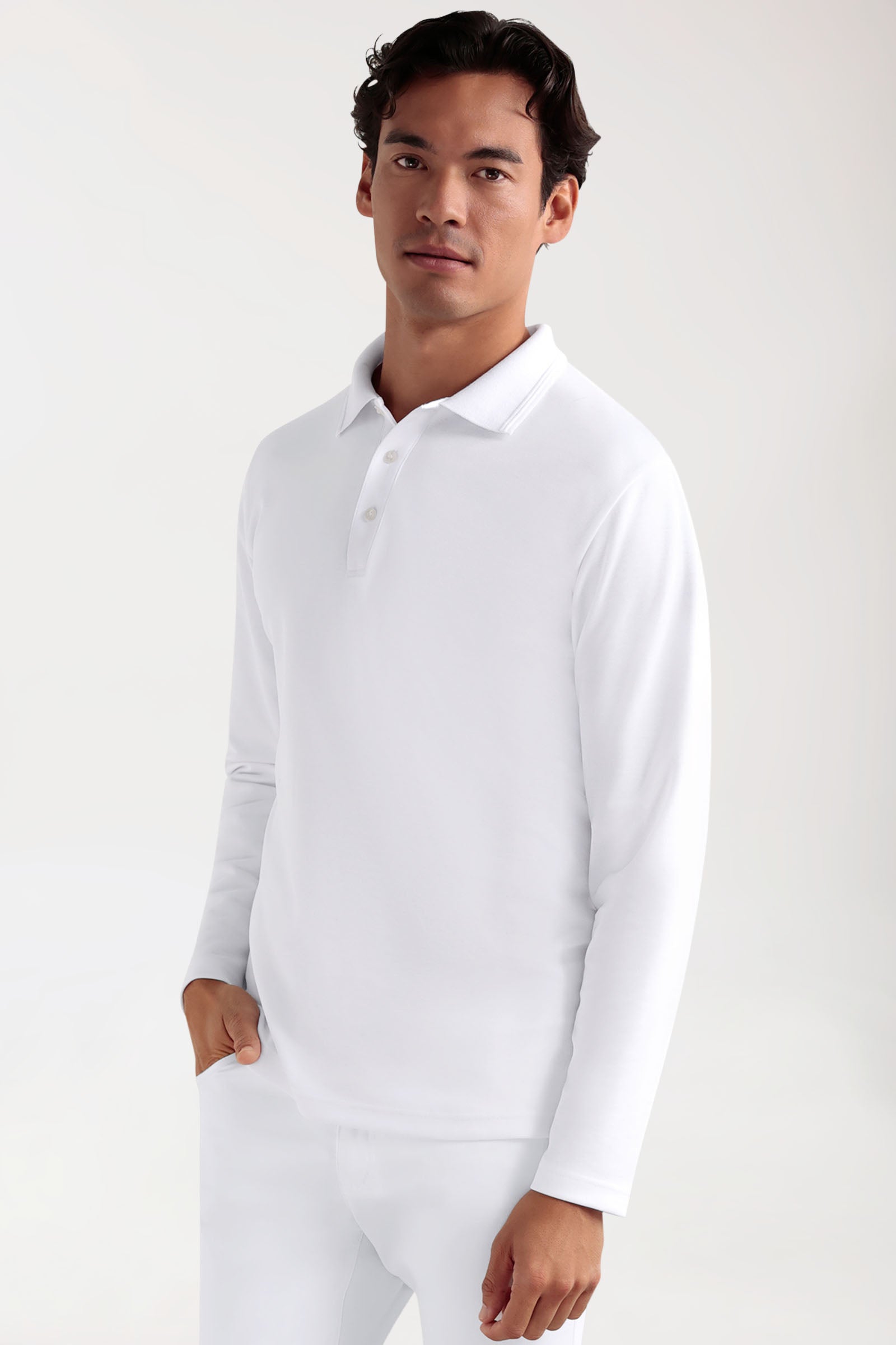 COMFY FLEX Stretch Longsleeve Herren - Polokragen weiss