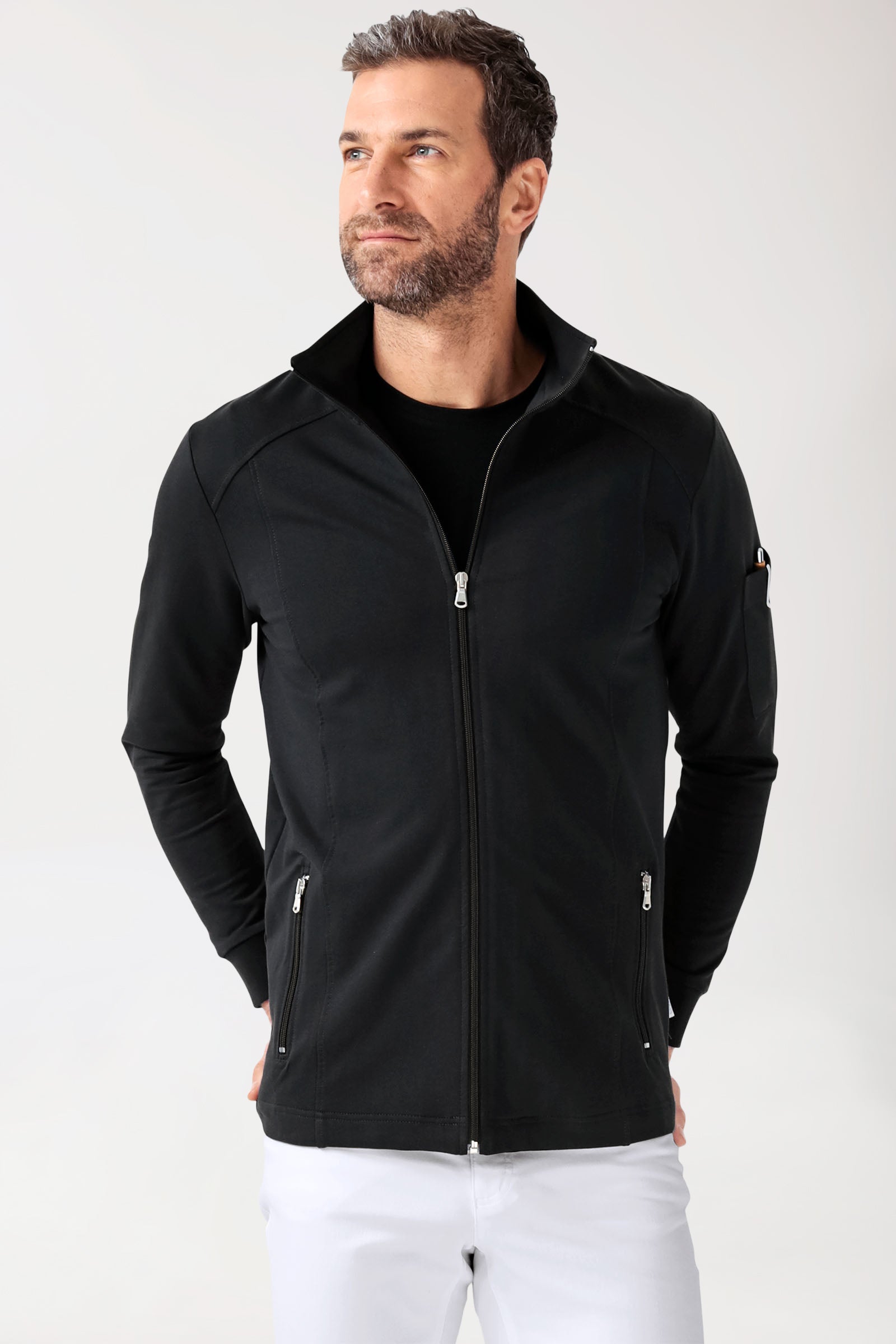 Sweatjacke Herren - Stehkragen schwarz, Vorderansicht