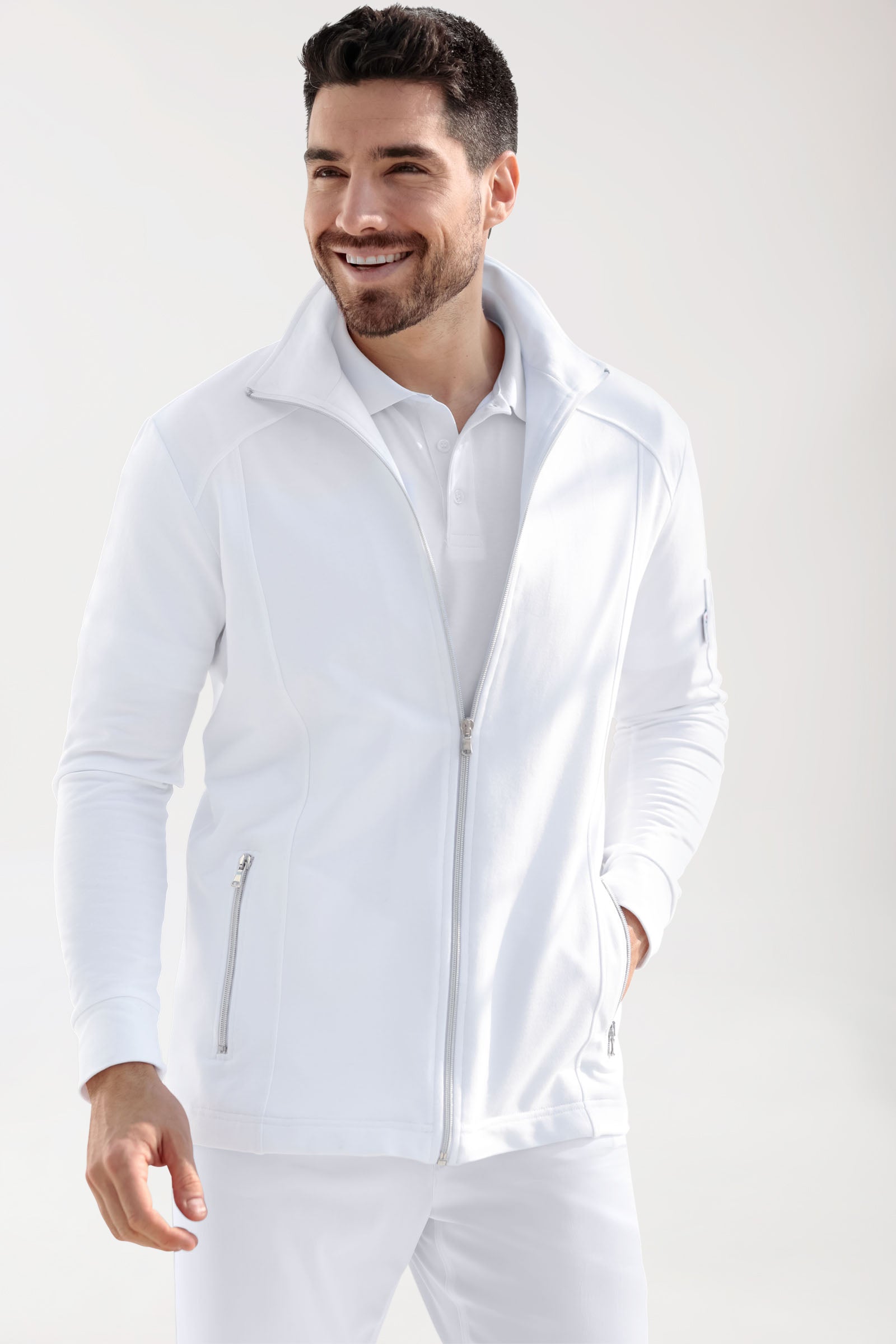 Sweatjacke Herren - Stehkragen weiss, Vue de face