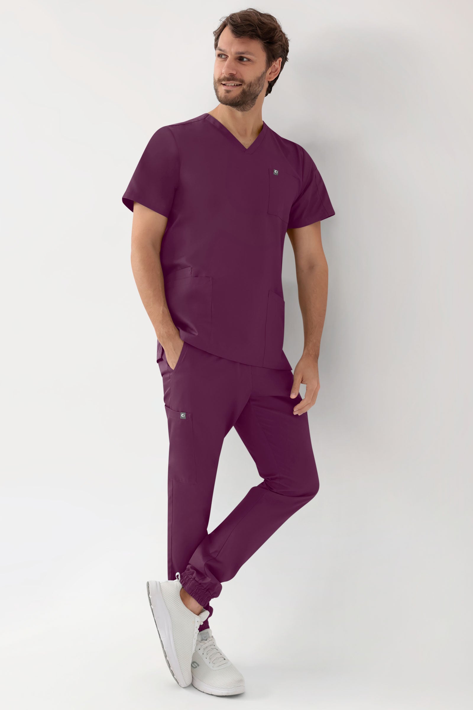 GREEN Stretch Schlupfkasack Herren - V-Ausschnitt pflaume, Vorderansicht