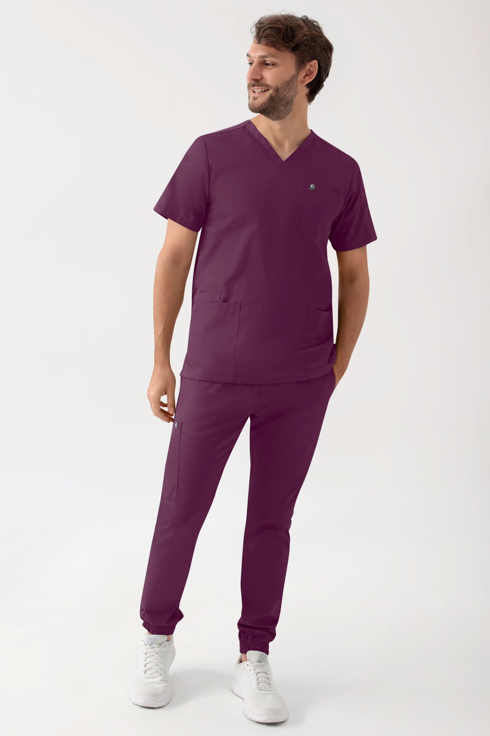 GREEN Stretch Schlupfkasack Herren - V-Ausschnitt pflaume, Vorderansicht