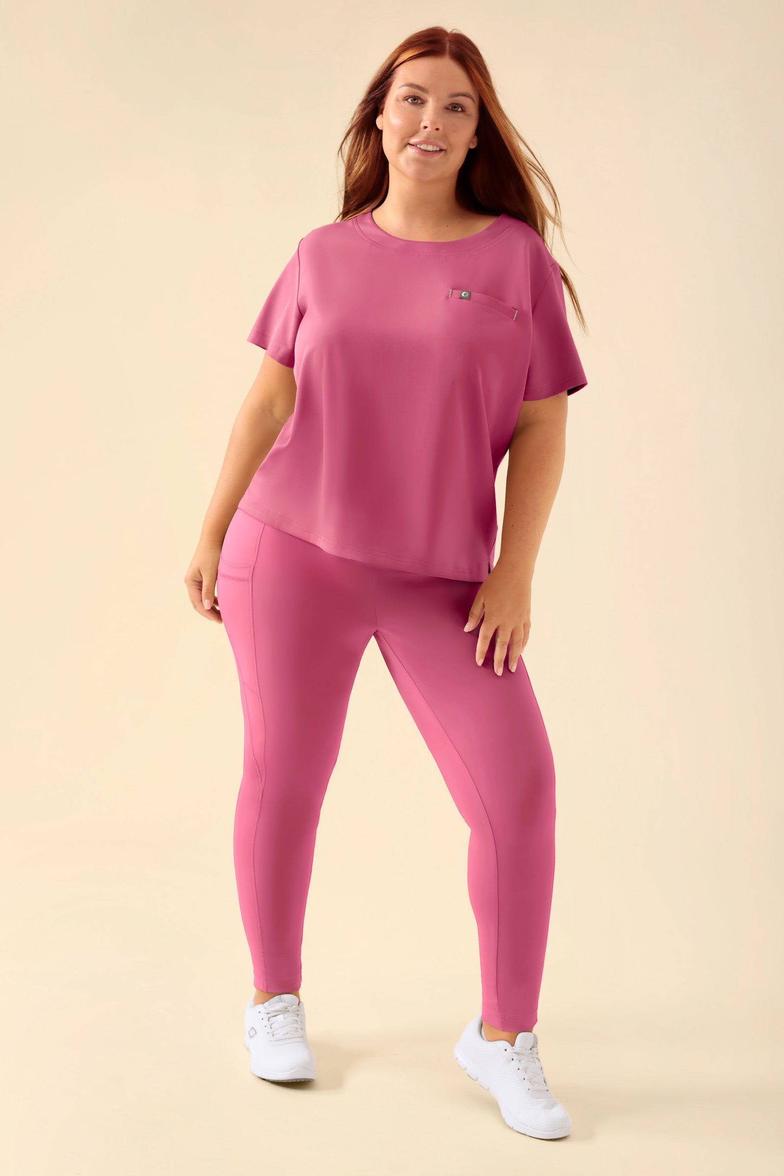 KAERE Leggings Damen - super elastisch rosenholz, Vorderansicht Das Model ist 173 cm groß und trägt Grösse XL