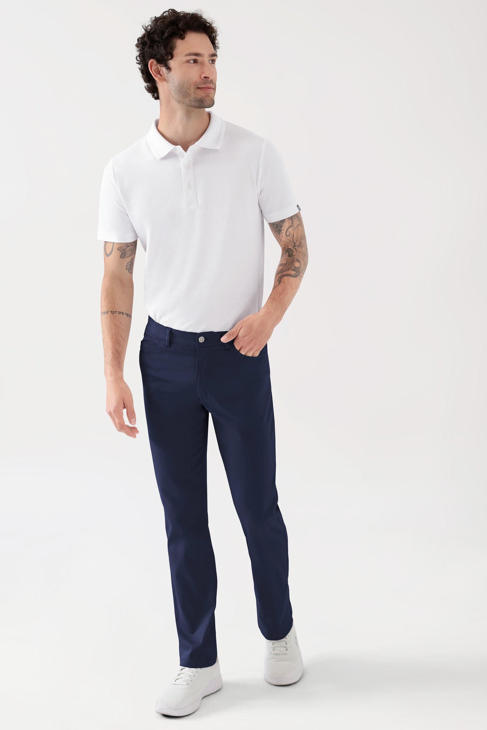 COMFY FLEX 5-Pocket Hose Herren - gerades Bein navy, Vorderansicht Das Model ist 188 cm groß und trägt Grösse 48