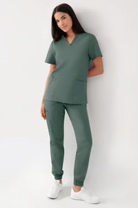 GREEN Stretch Schlupfkasack Damen - V-Ausschnitt dunkelgrün