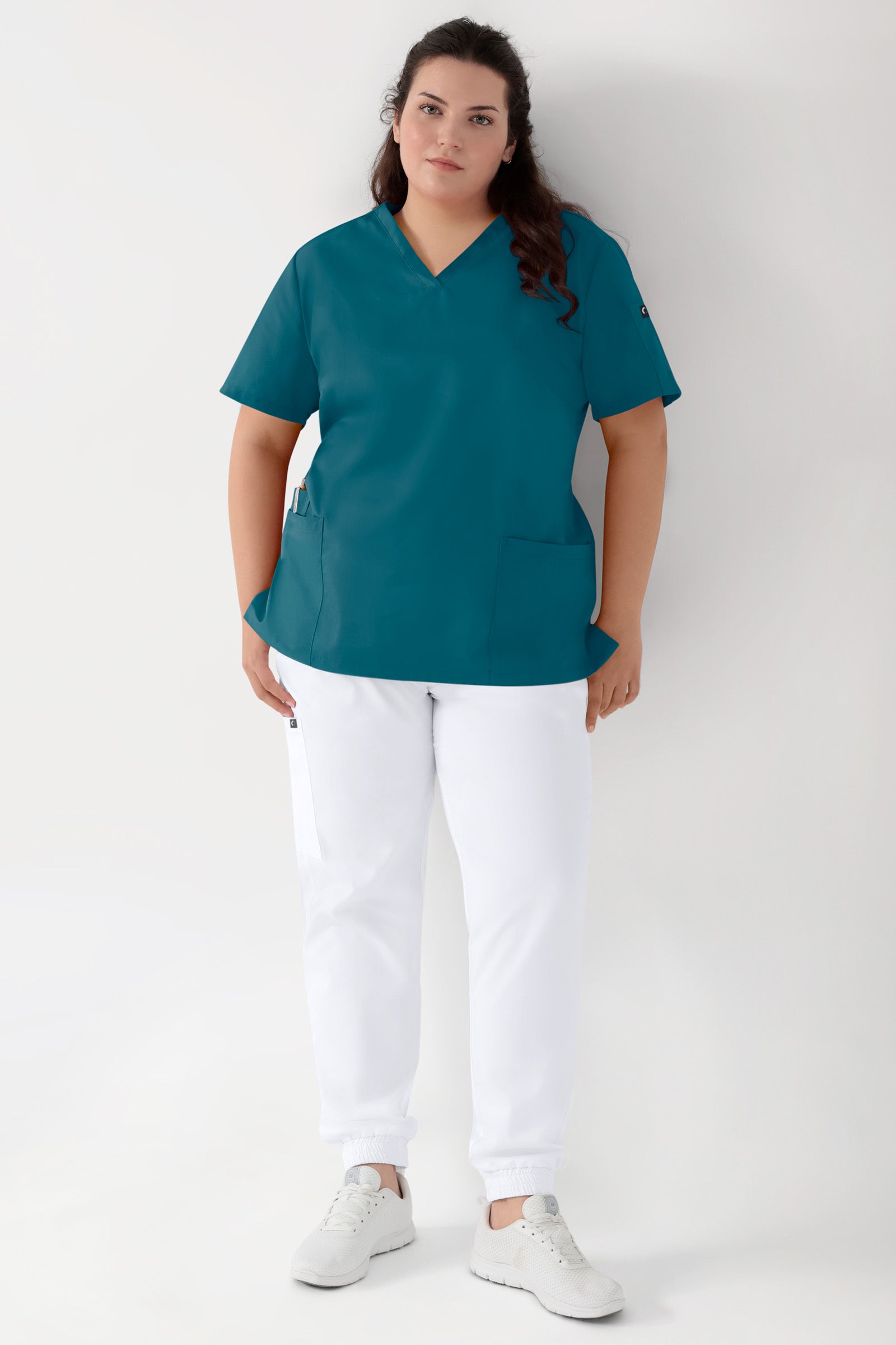 GREEN Stretch Schlupfkasack Damen - V-Ausschnitt petrol, Vue de face