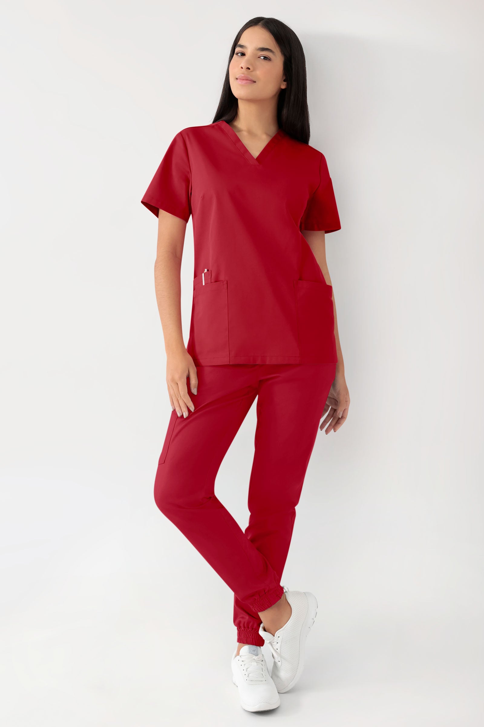 GREEN Stretch Schlupfkasack Damen - V-Ausschnitt rot, Vue de face