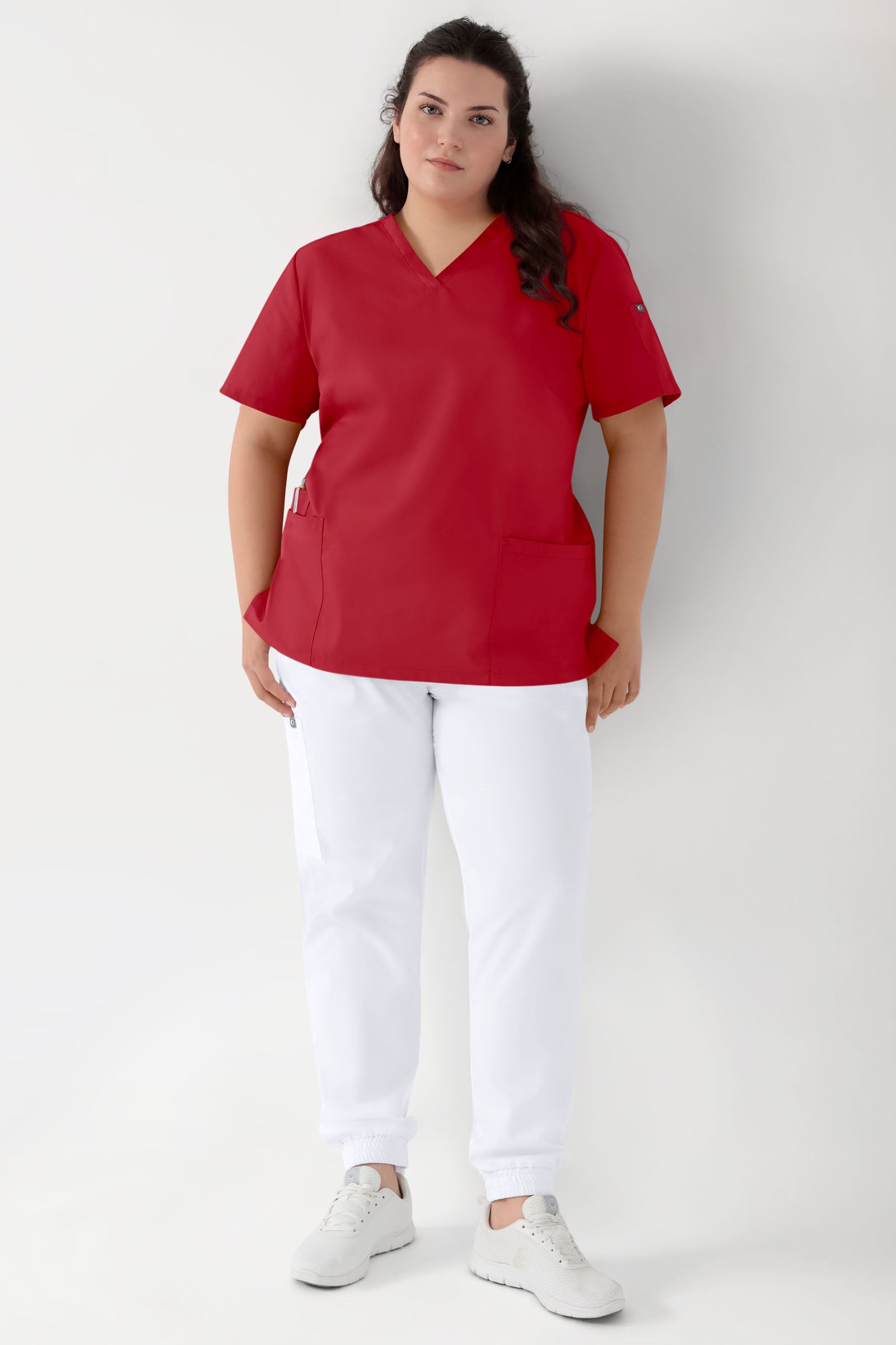 GREEN Stretch Schlupfkasack Damen - V-Ausschnitt rot, Vue de face