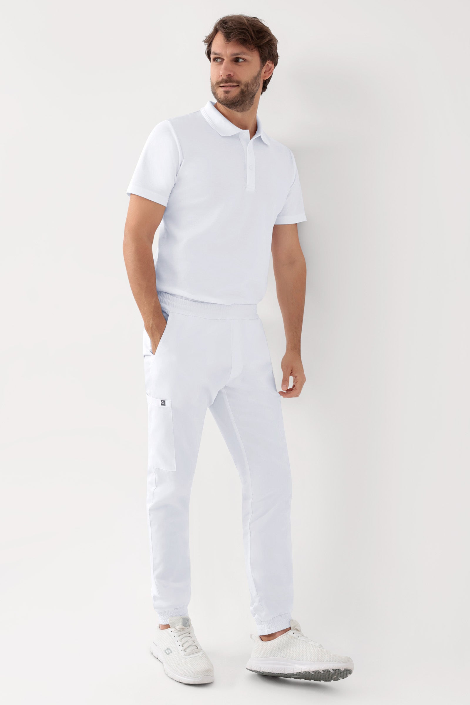 GREEN Stretch Hose Herren - Jogpants Style weiss