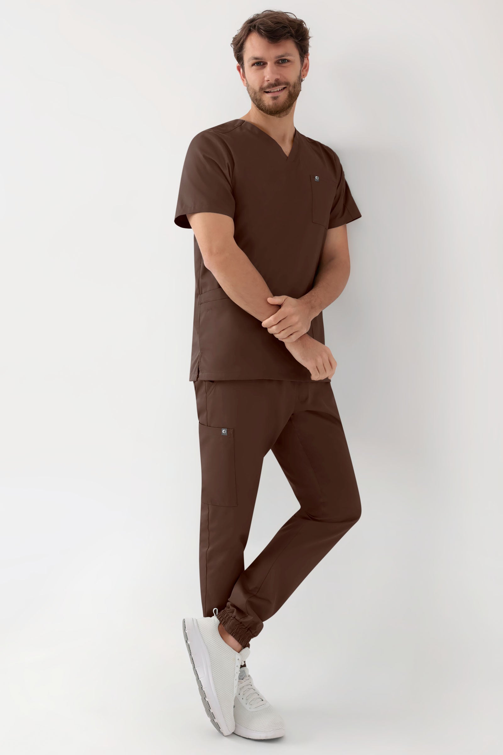 GREEN Stretch Schlupfkasack Herren - V-Ausschnitt coffee