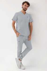 GREEN Stretch Schlupfkasack Herren - V-Ausschnitt perlgrau