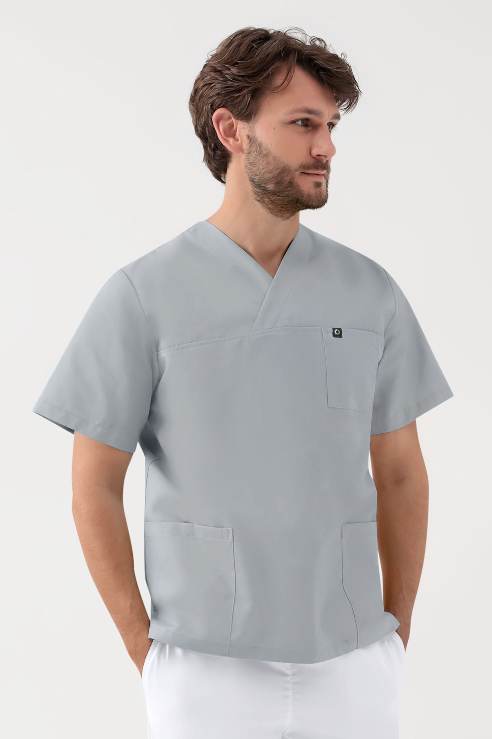 GREEN Stretch Schlupfkasack Unisex - V-Ausschnitt perlgrau