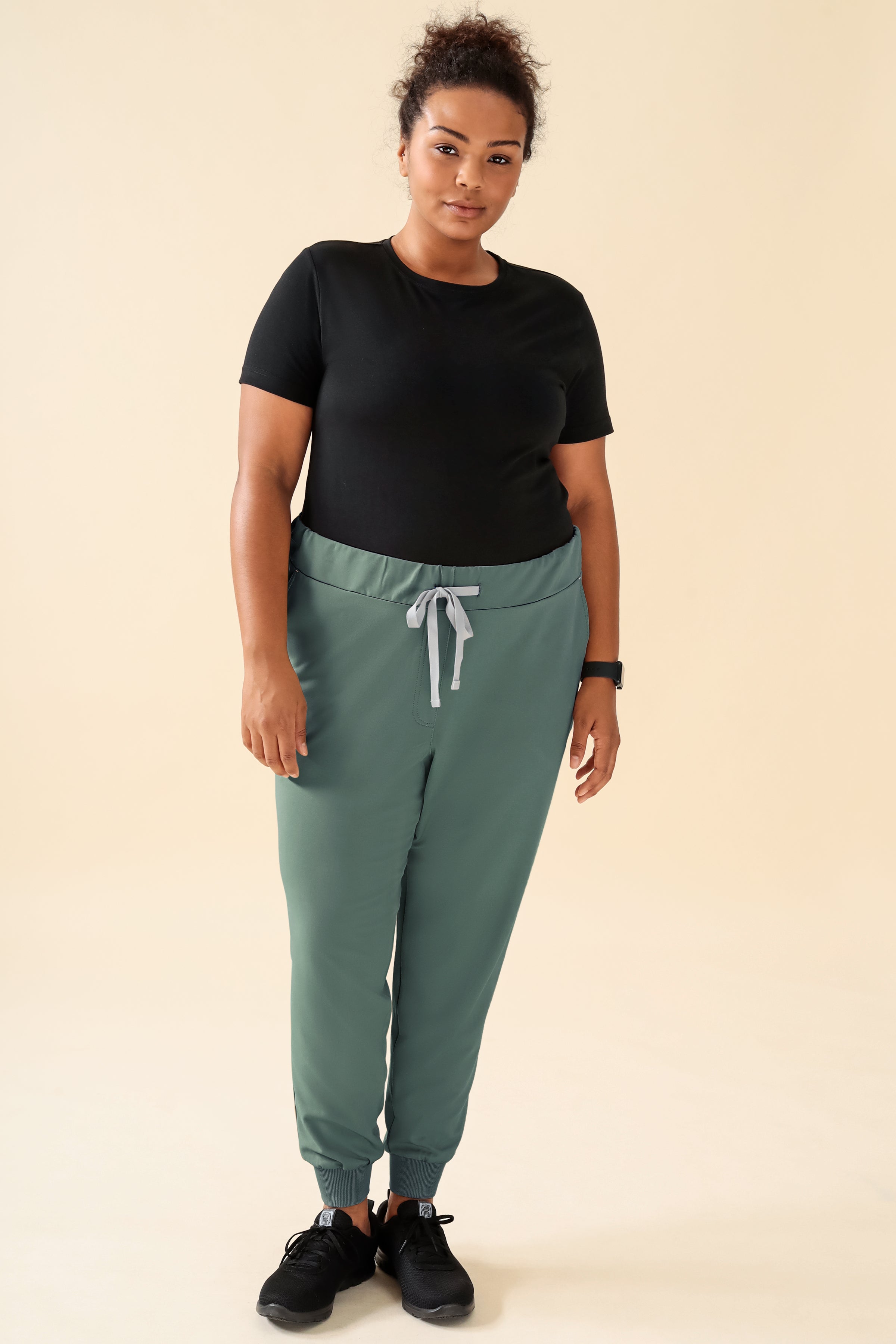 KAERE Hose Damen - Saumbündchen ohne Beintaschen dunkelgrün, Vue de face