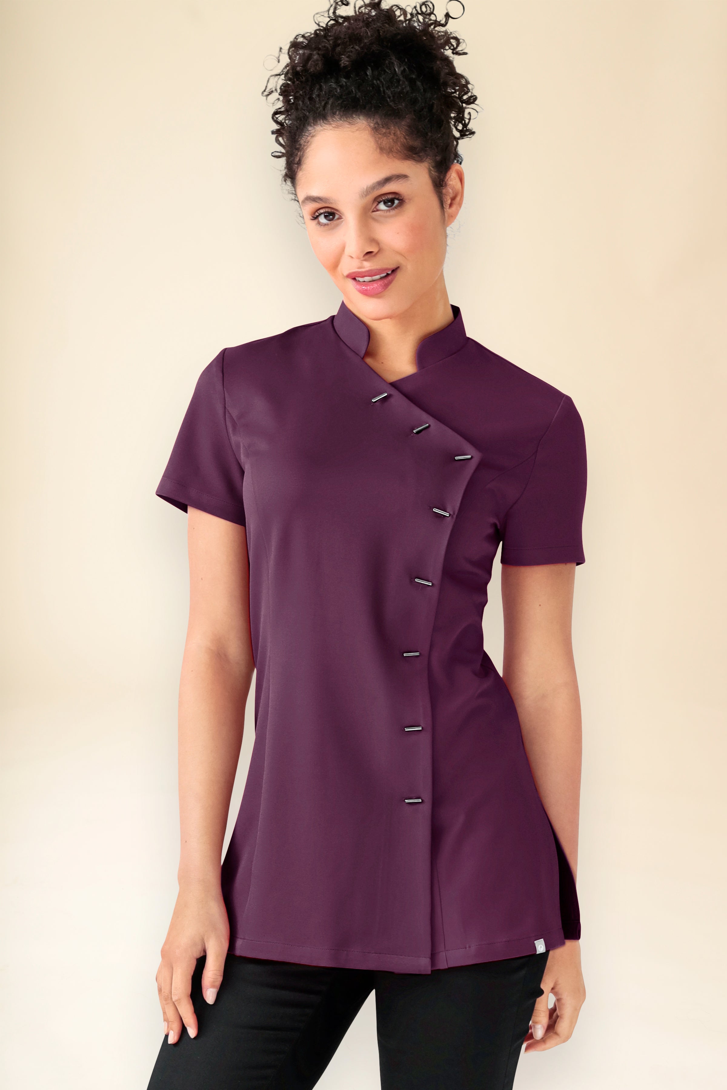 KAERE Kasack Damen - asymmetrische Knopfleiste pflaume