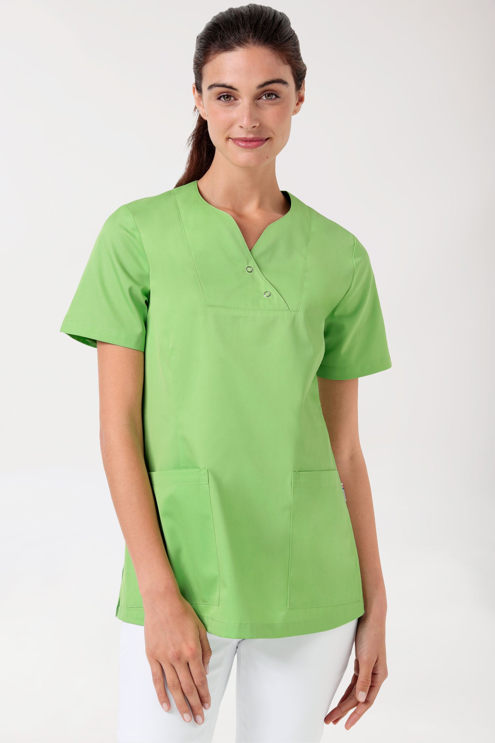 CORE Schlupfkasack Damen curved fit - mit Druckknöpfen apfelgrün, Vue de face