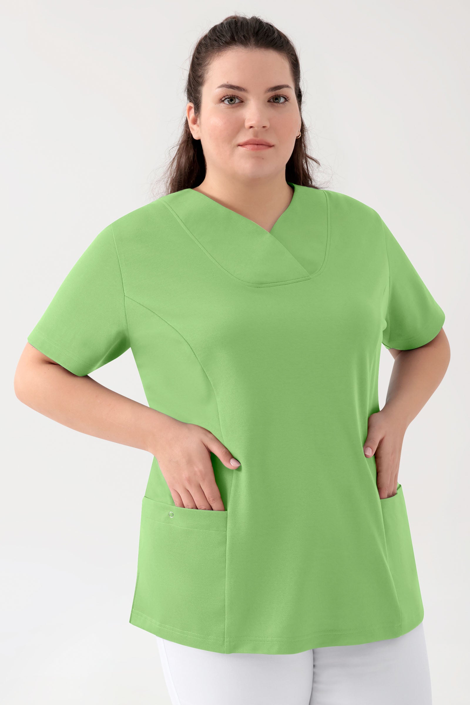 COMFY FLEX Stretch Schlupfkasack Damen - Herzausschnitt apfelgrün, Vue de face