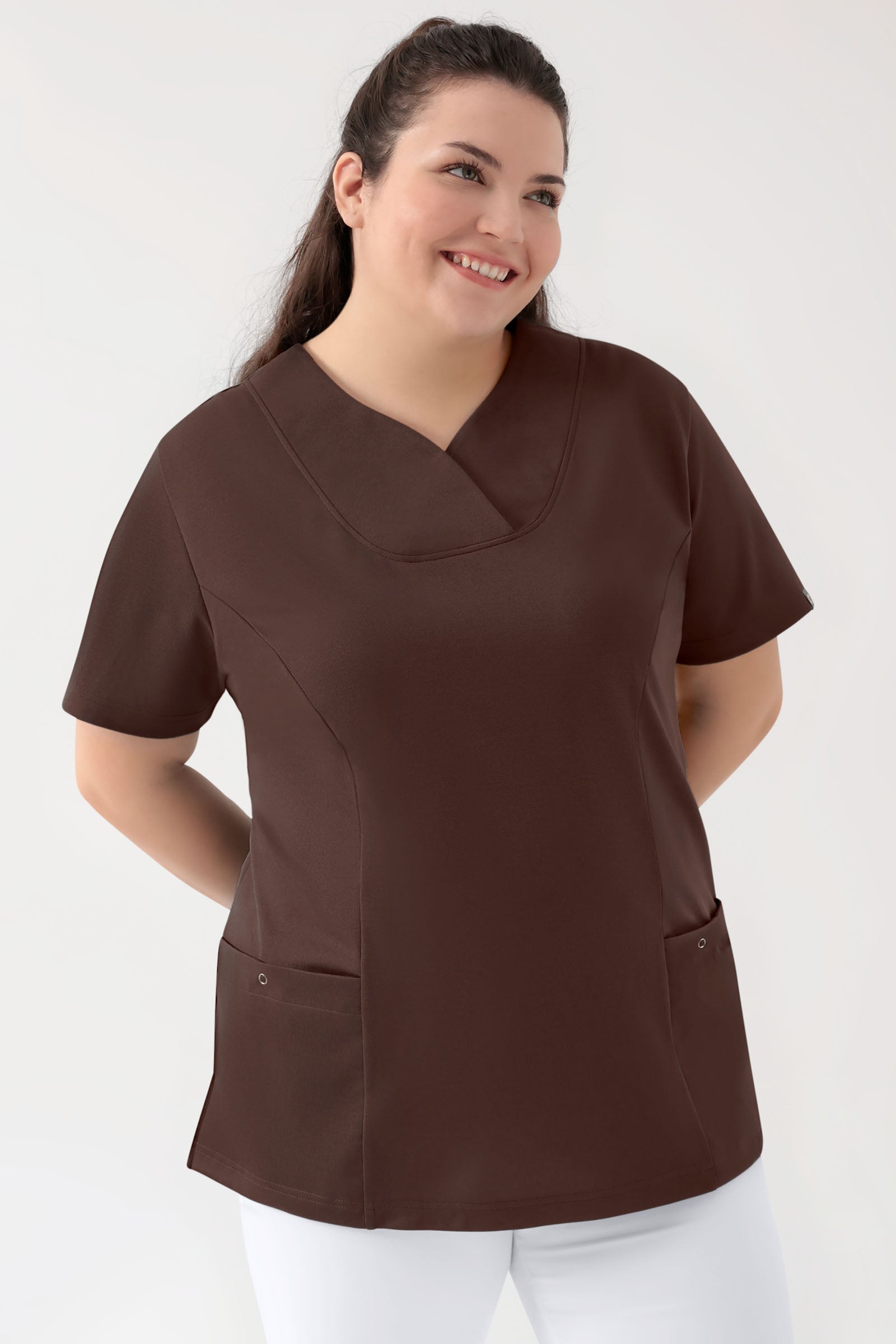 COMFY FLEX Stretch Schlupfkasack Damen - Herzausschnitt coffee, Vue de face