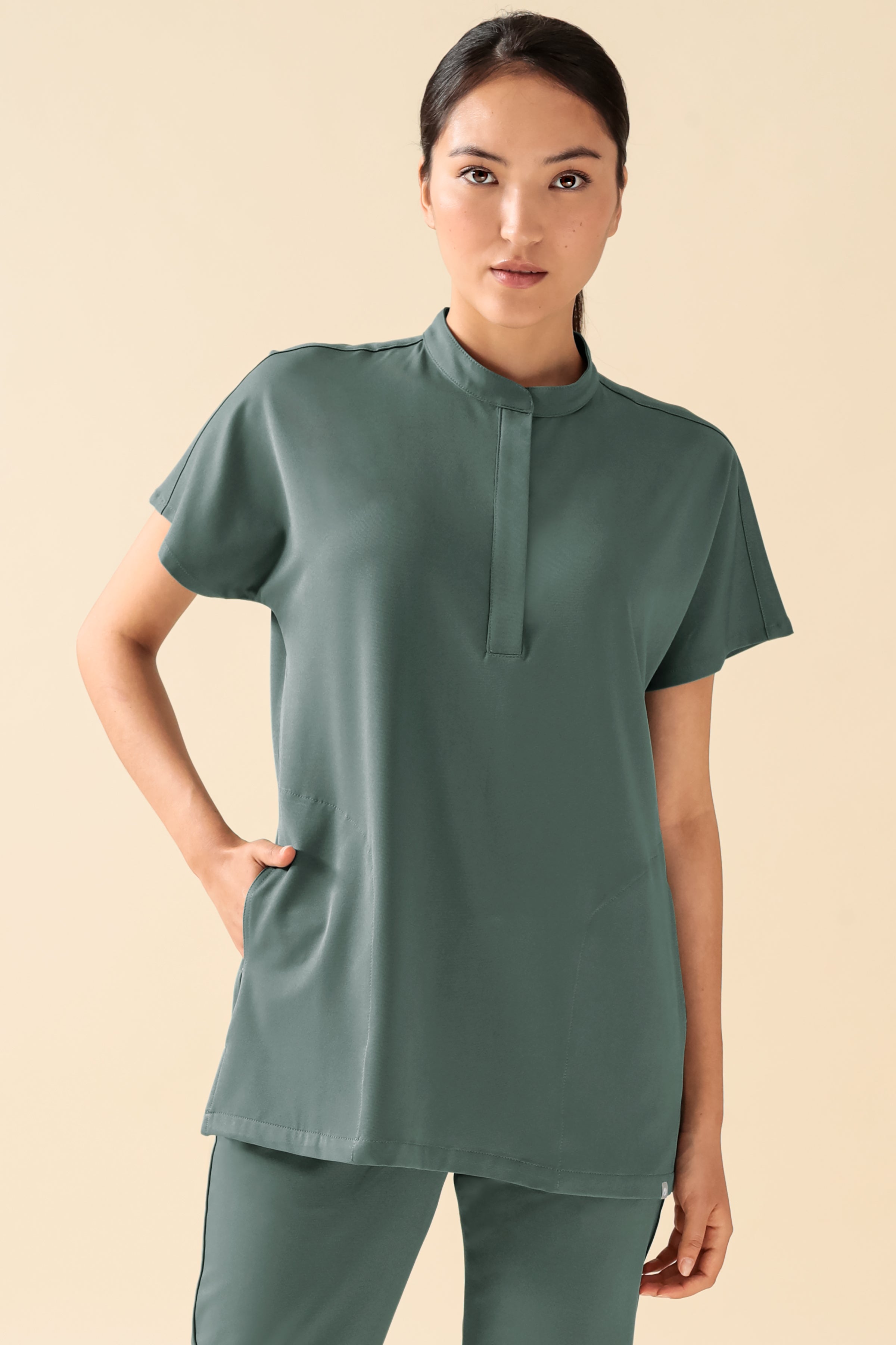 KAERE Schlupfkasack Damen - Stehkragen dunkelgrün