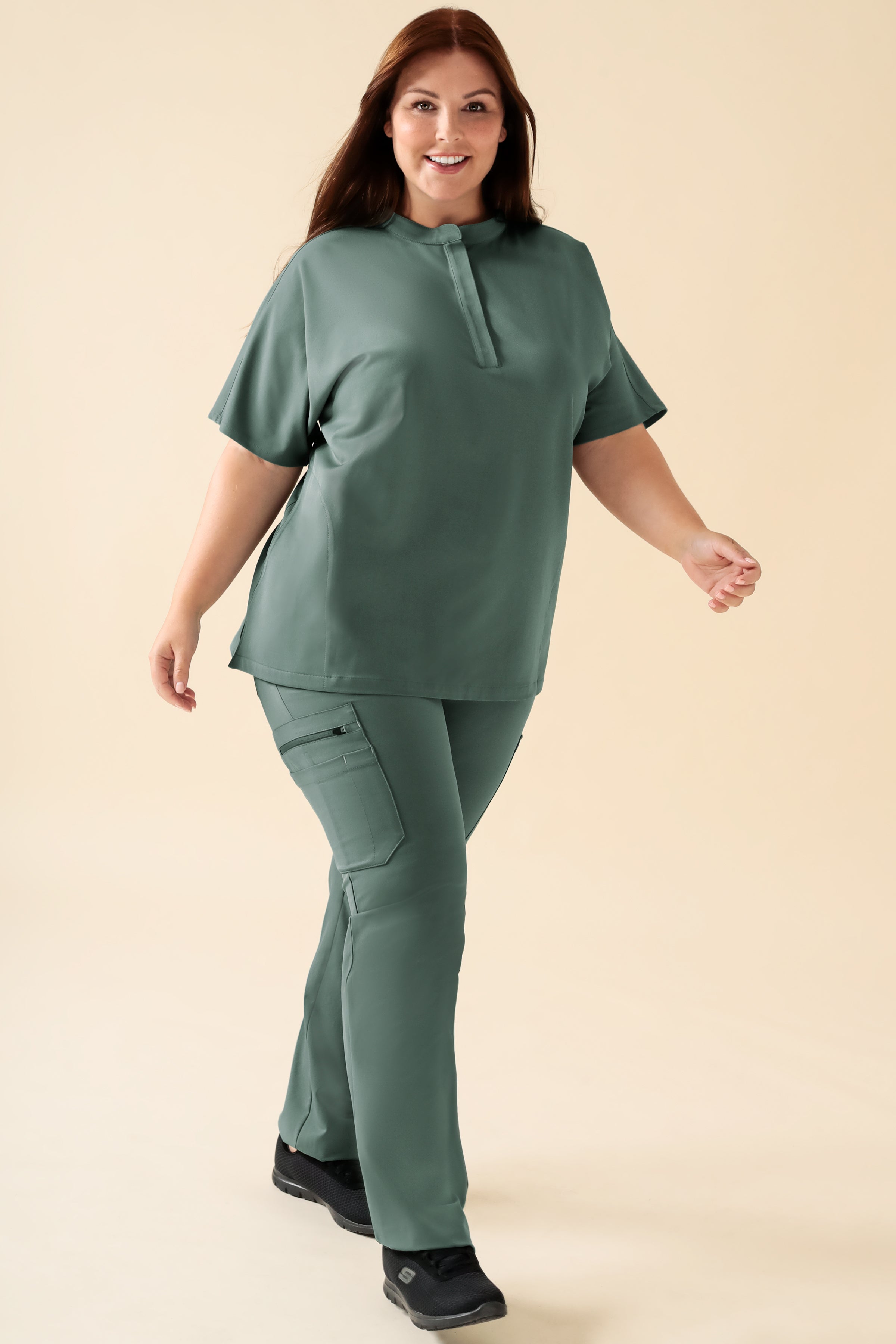 KAERE Schlupfkasack Damen - Stehkragen dunkelgrün, Vue de face