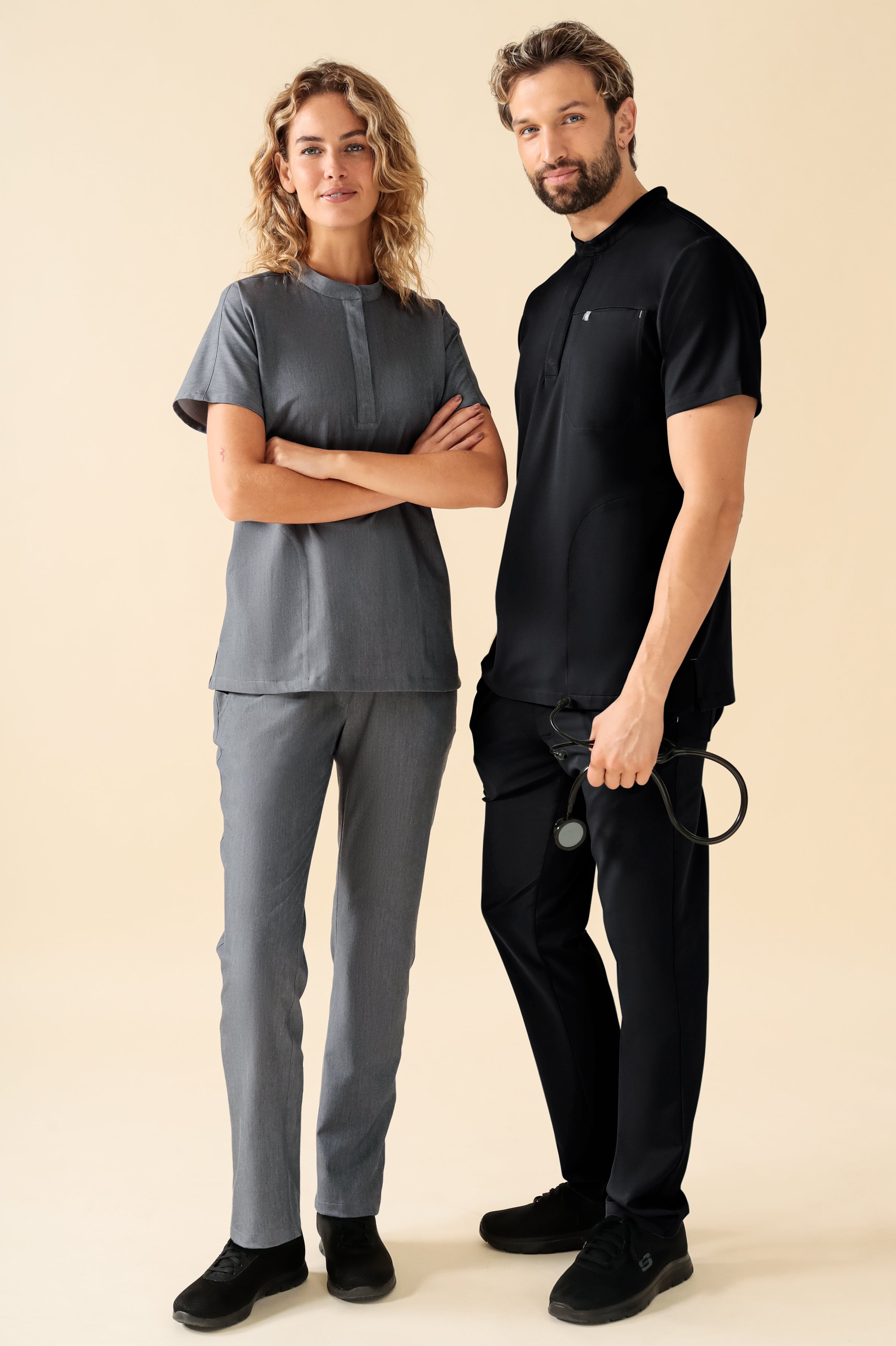 KAERE Schlupfkasack Damen - Stehkragen grau melange, Vue de face