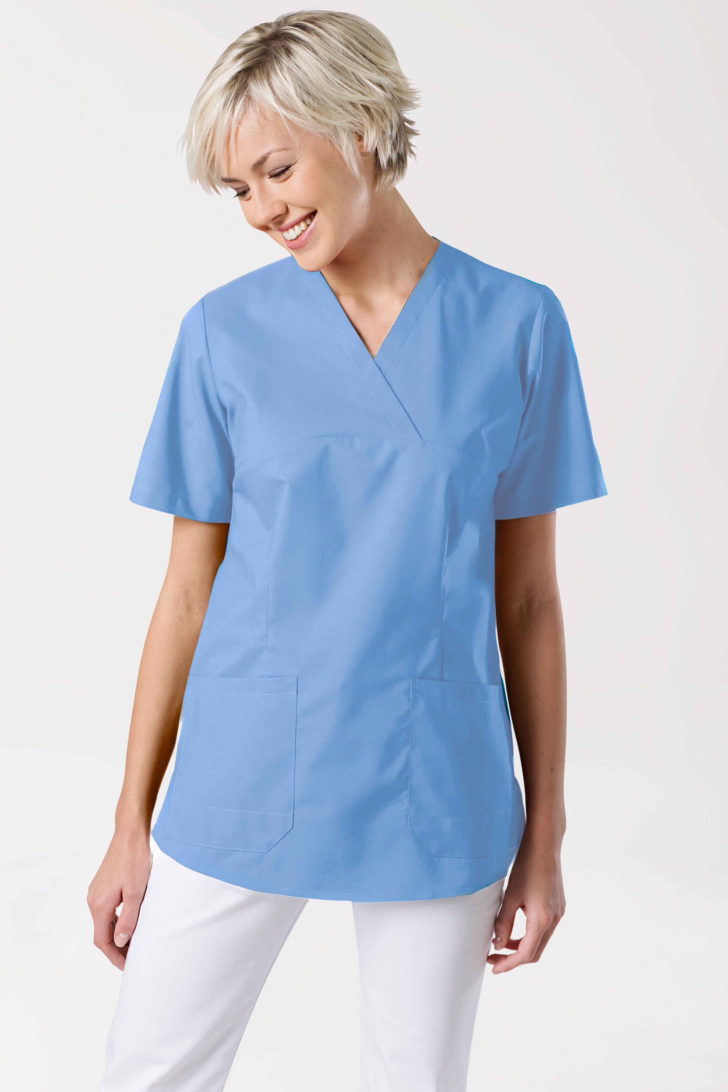 Stretch Schlupfkasack Damen - V-Ausschnitt himmelblau