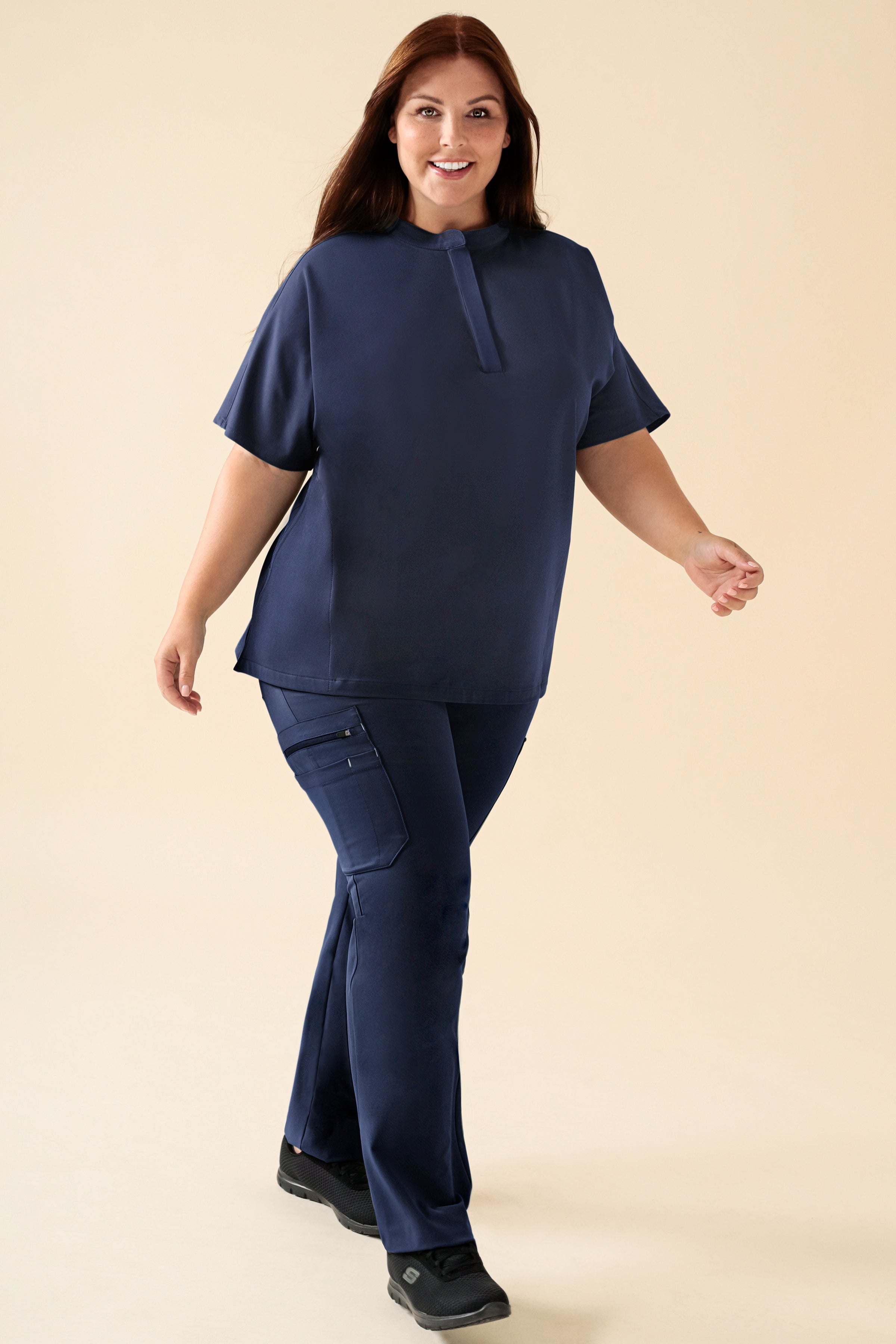 KAERE Schlupfkasack Damen - Stehkragen navy, Vue de face