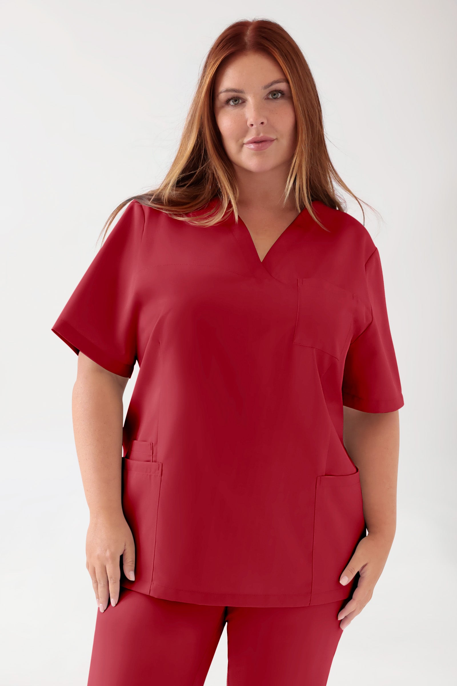 TENCEL™ Schlupfkasack Damen - V-Ausschnitt rot, Vorderansicht