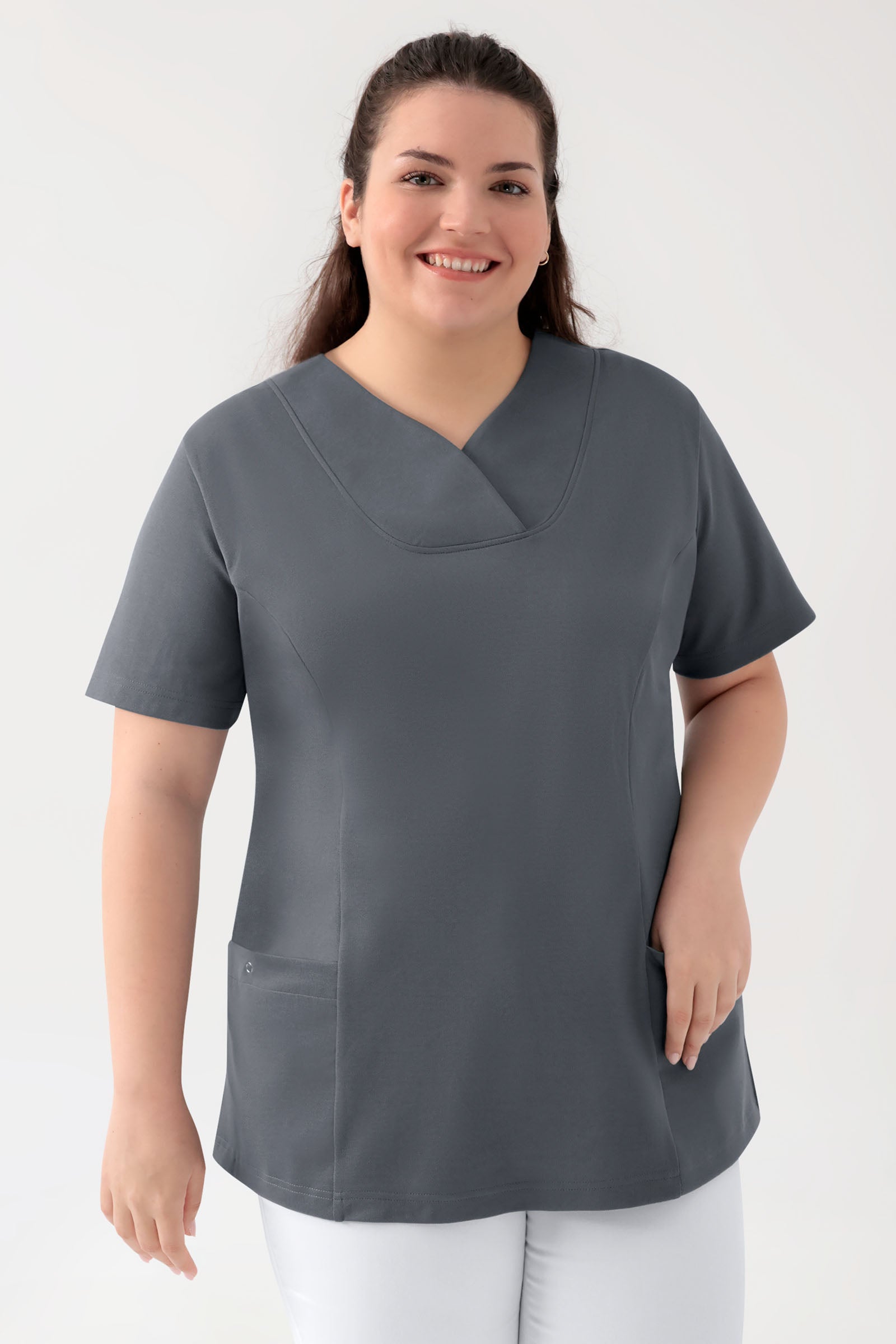 COMFY FLEX Stretch Schlupfkasack Damen - Herzausschnitt steingrau, Vue de face