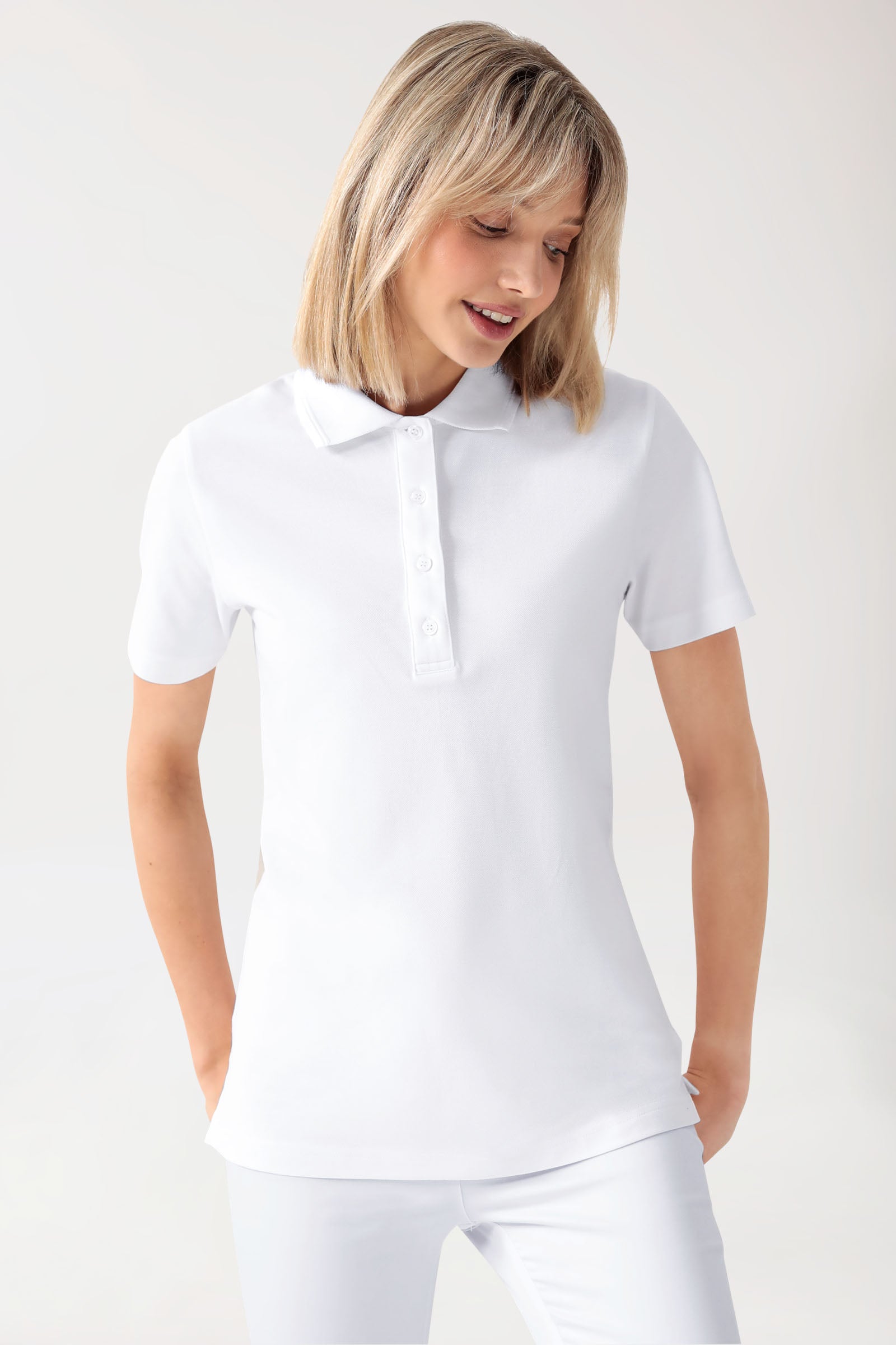 COMFY FLEX Stretch Shirt Damen - Polokragen weiss
