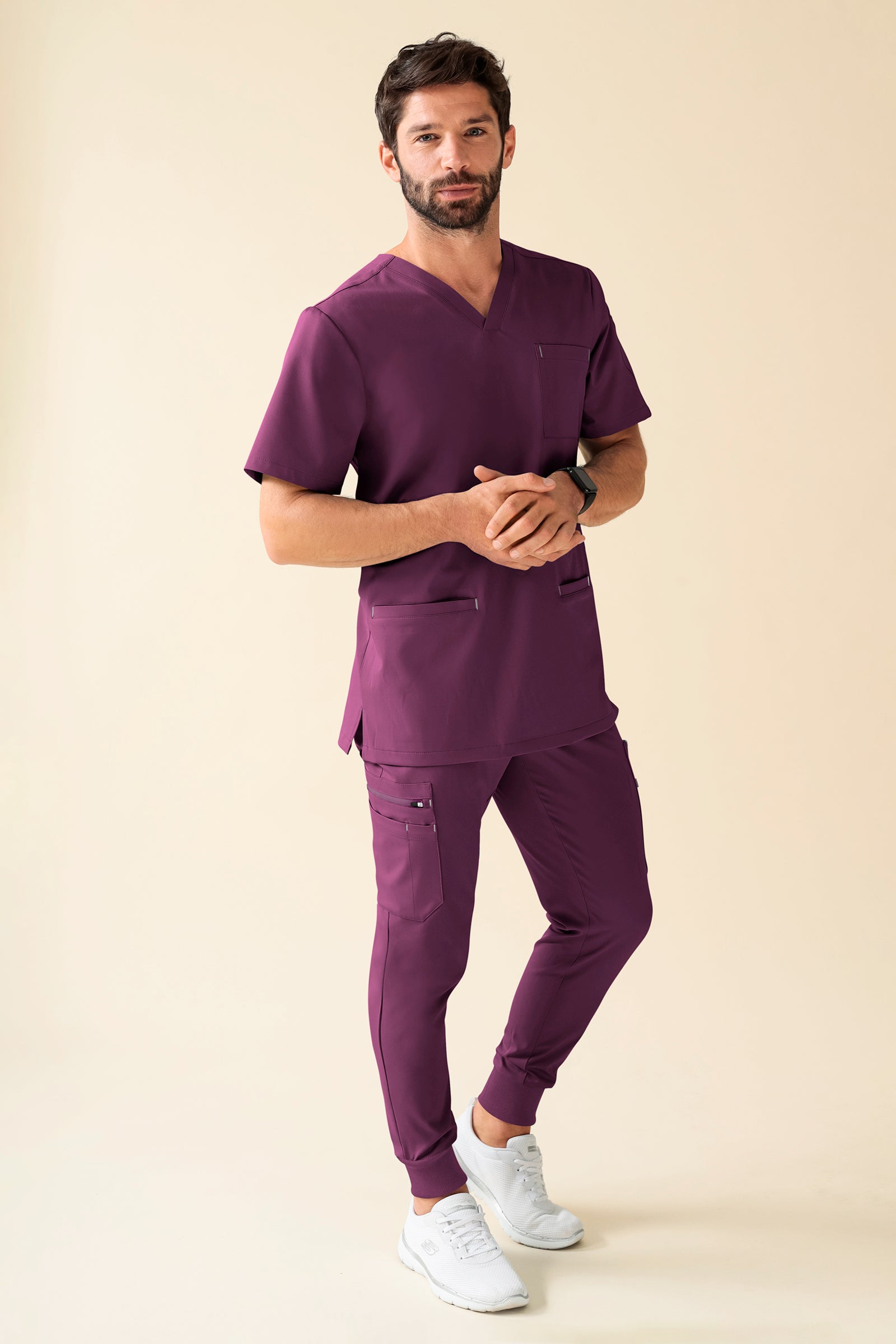 KAERE Hose Herren - Saumbündchen Kurzgr. mit Beintaschen pflaume, Vue de face