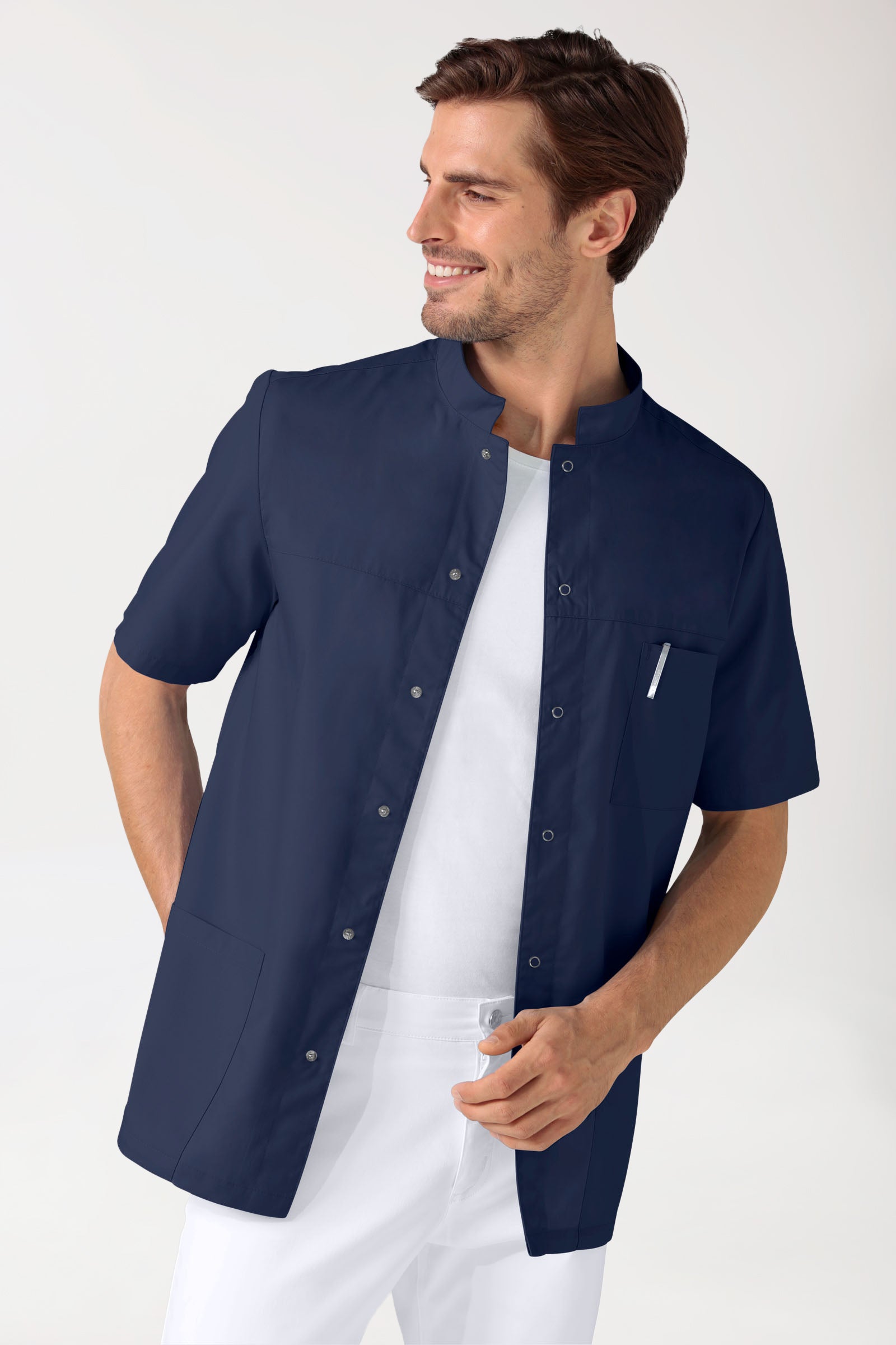 Stretch Kasack Herren - durchgeknöpft navy, Vue de face