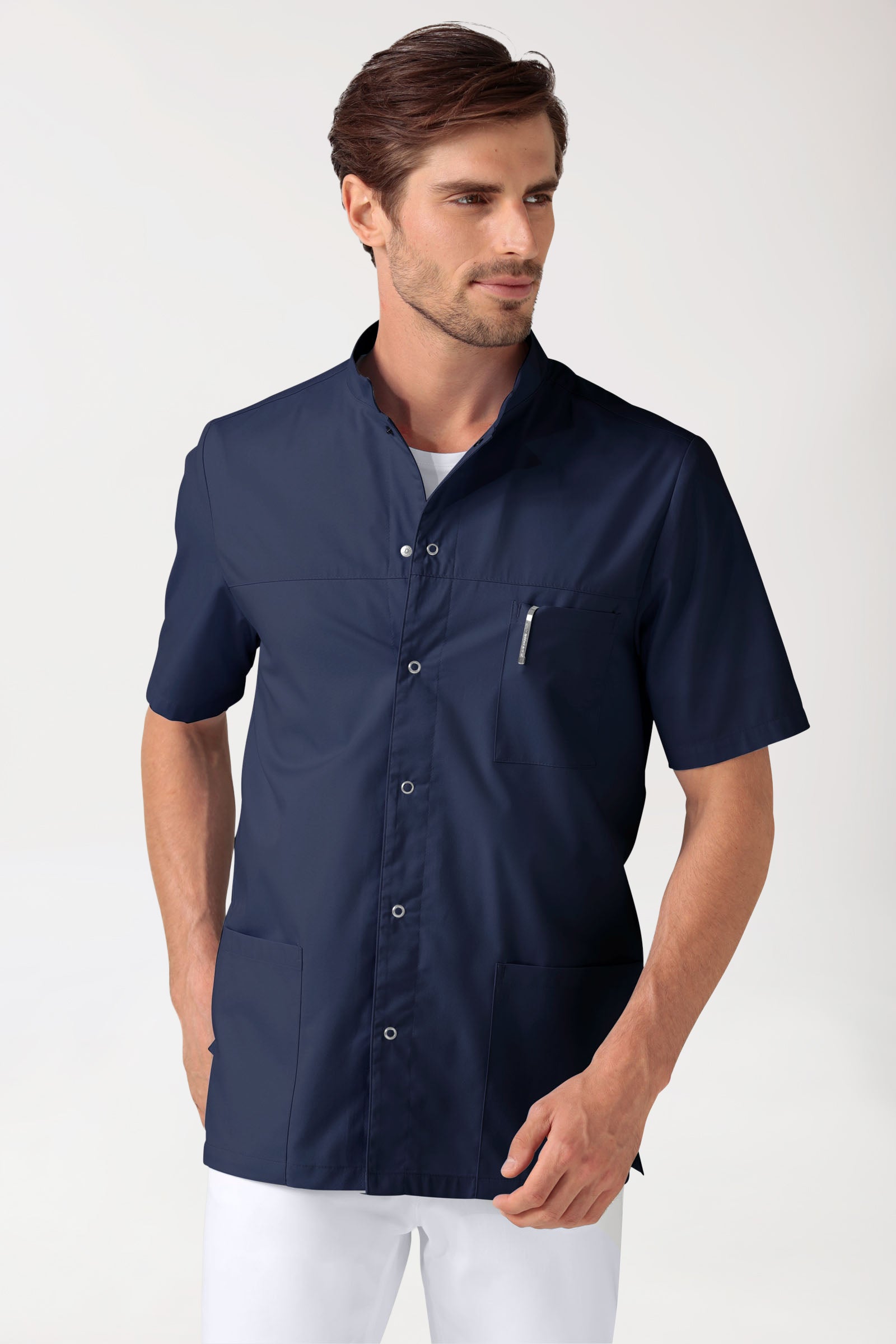 Stretch Kasack Herren - durchgeknöpft navy, Vue de face