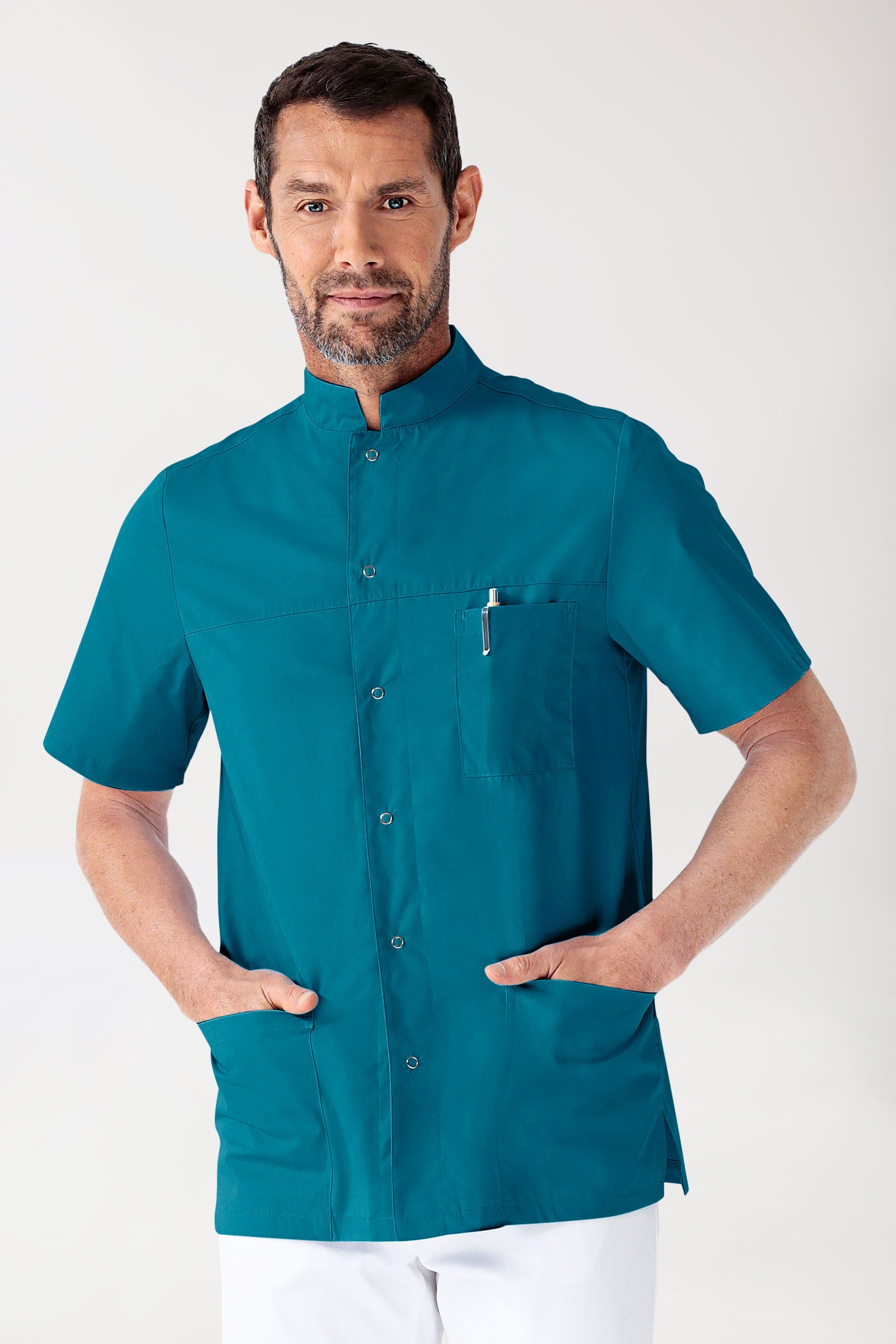 Stretch Kasack Herren - durchgeknöpft petrol