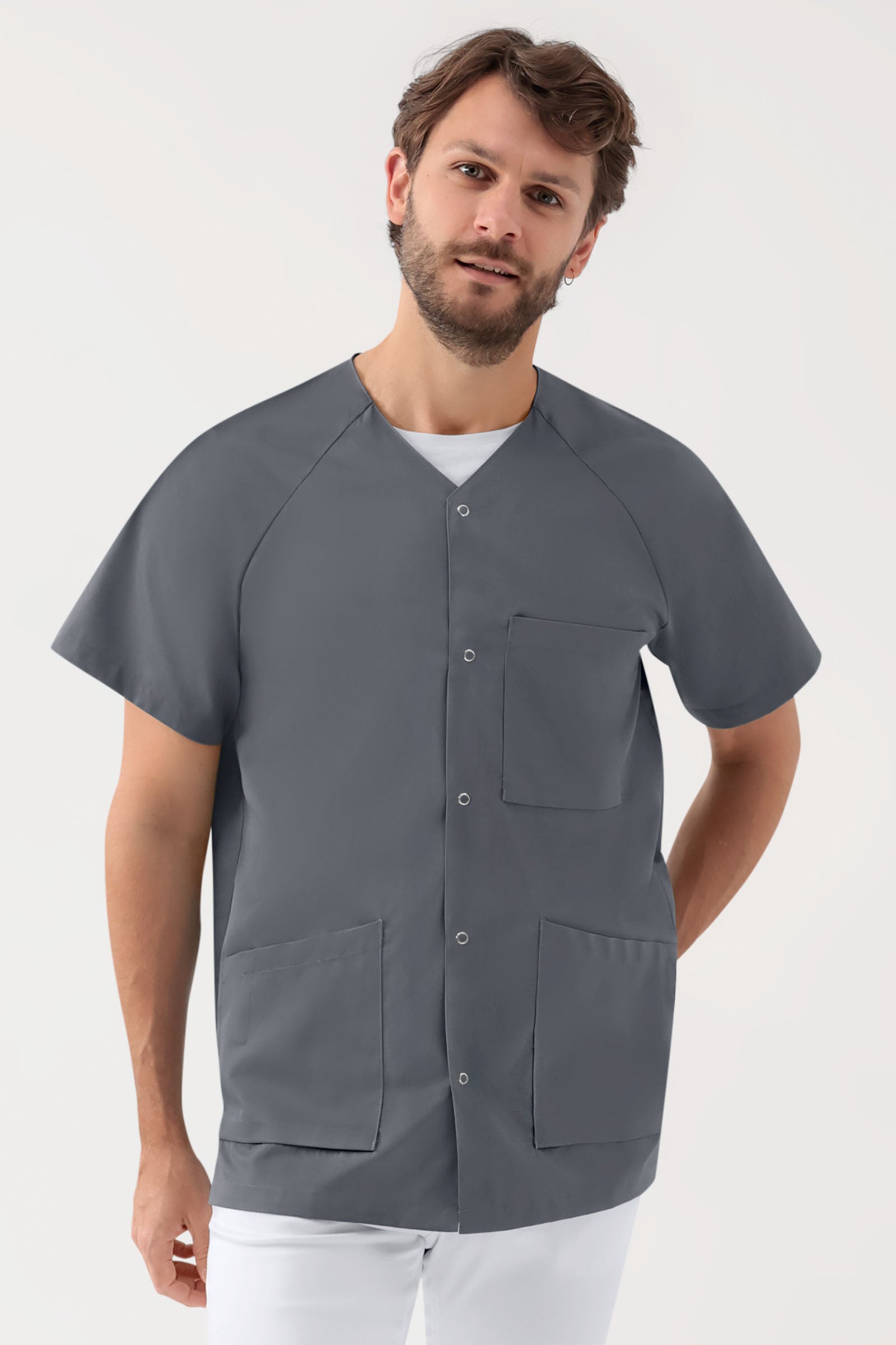 DER Kasack-Kasack Herren - durchgeknöpft steingrau, Vue de face