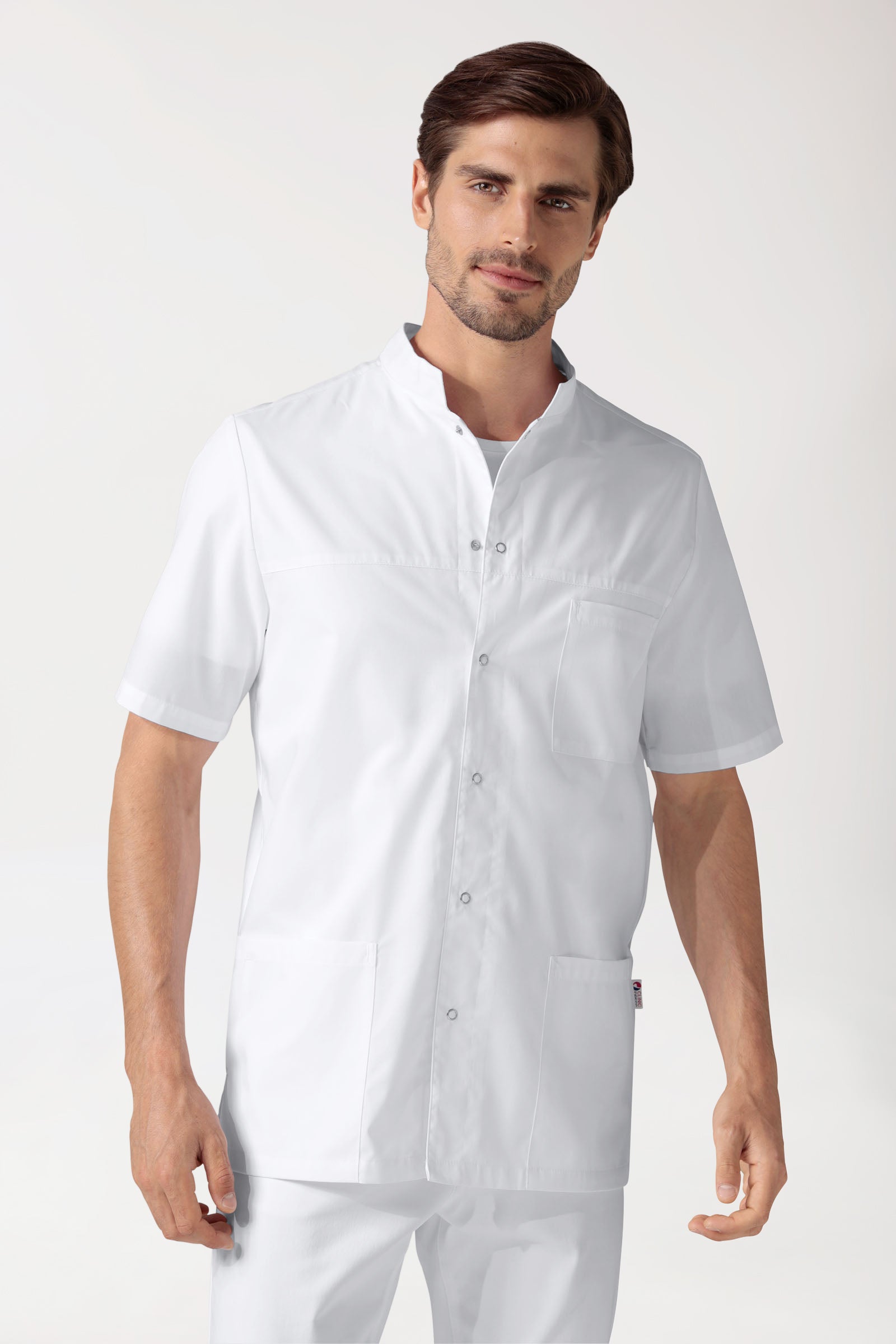 Stretch Kasack Herren - durchgeknöpft weiss