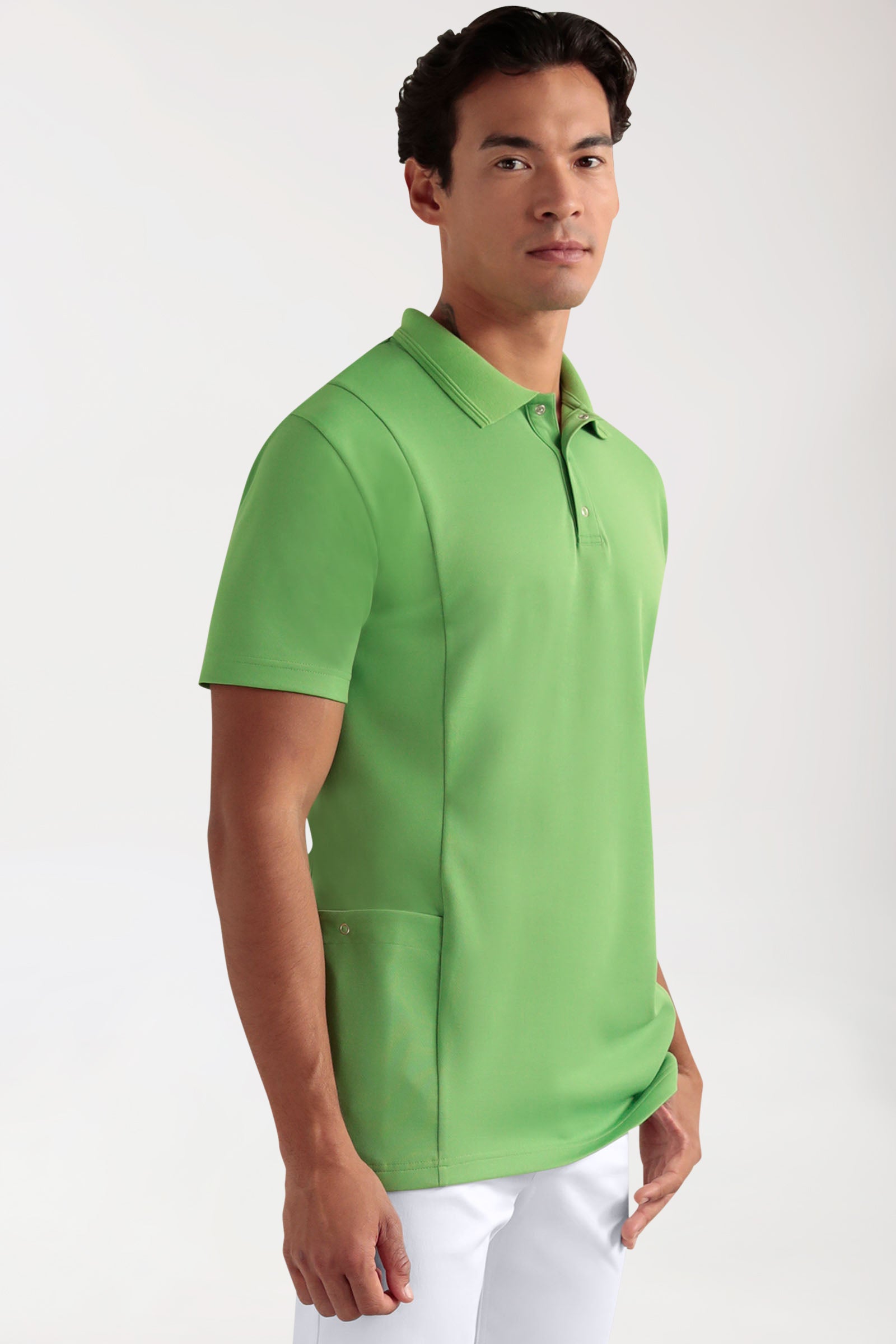 COMFY FLEX Stretch Schlupfkasack Herren - Polokragen apfelgrün, Vue de face