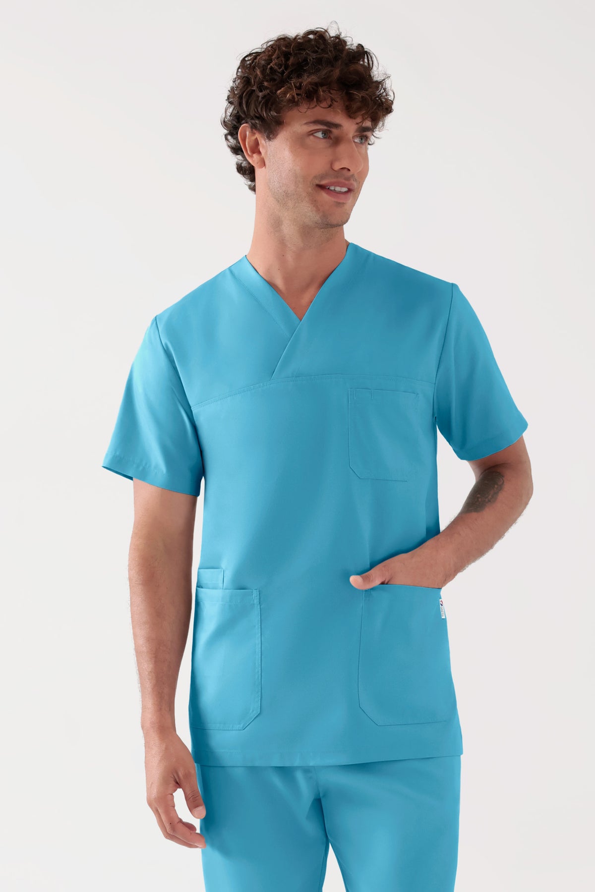 TENCEL™ Schlupfkasack Herren - V-Ausschnitt dark türkis, Vue de face