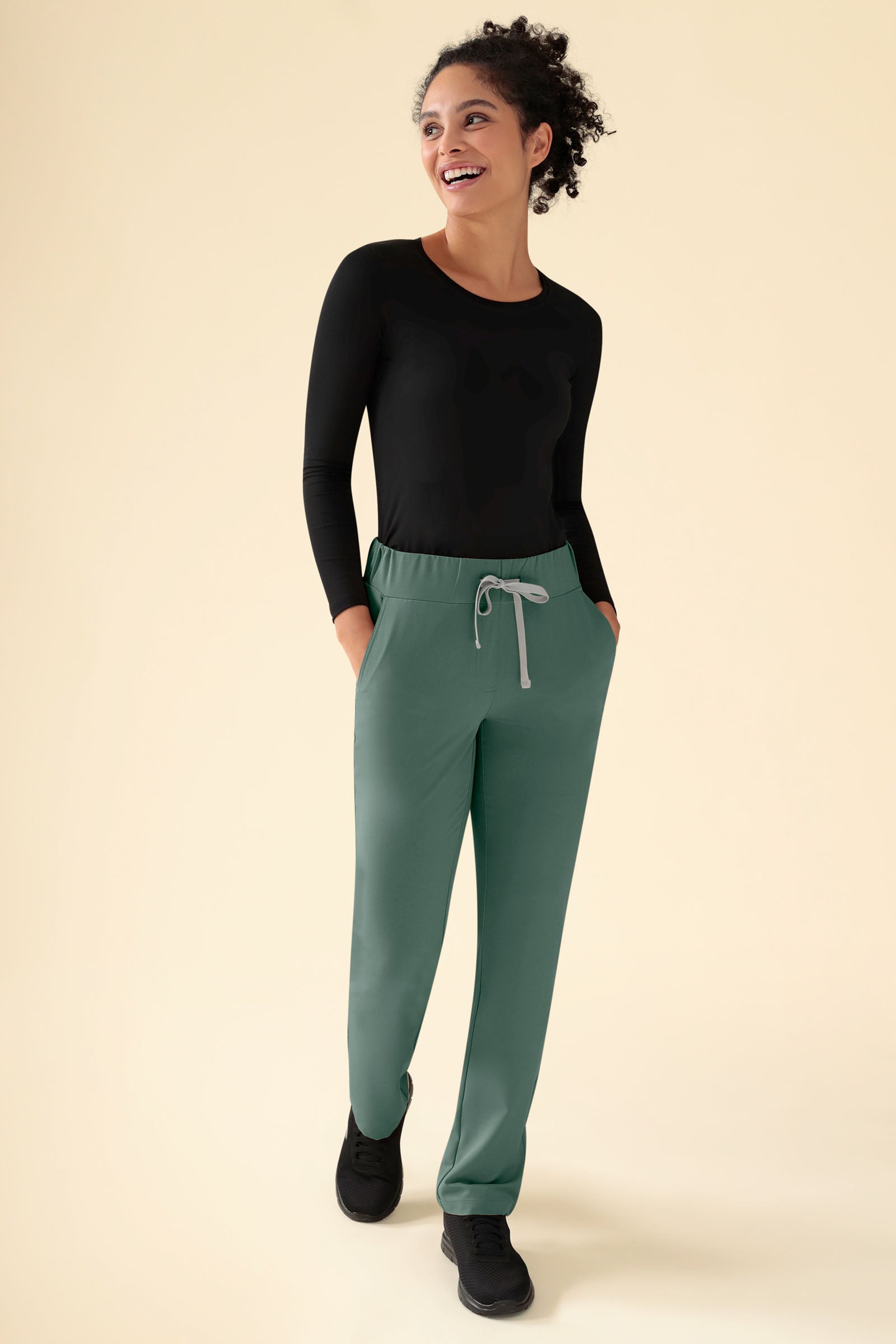 KAERE Hose Damen - gerader Saum ohne Beintaschen dunkelgrün