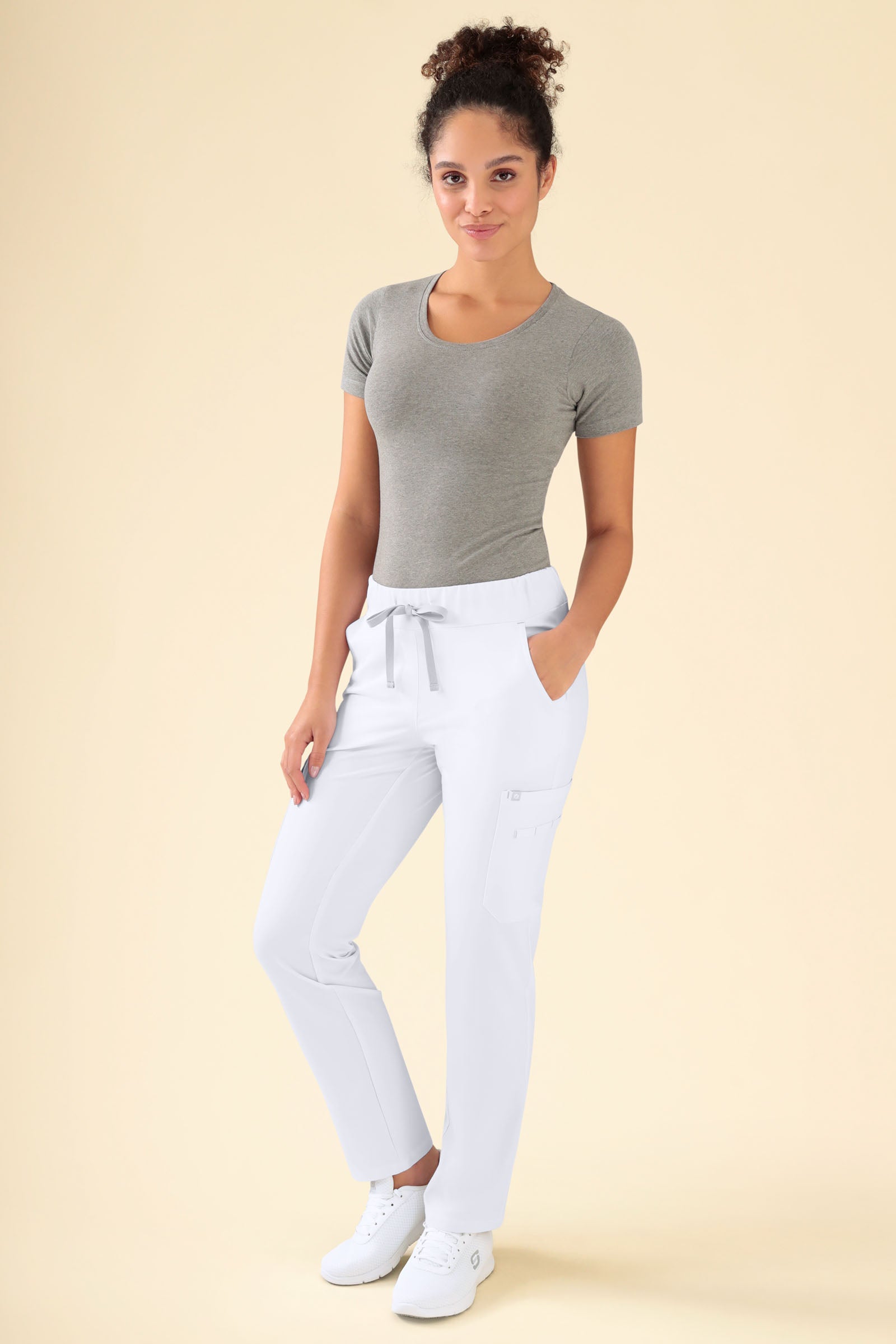 KAERE Hose Damen - gerader Saum mit Beintaschen weiss