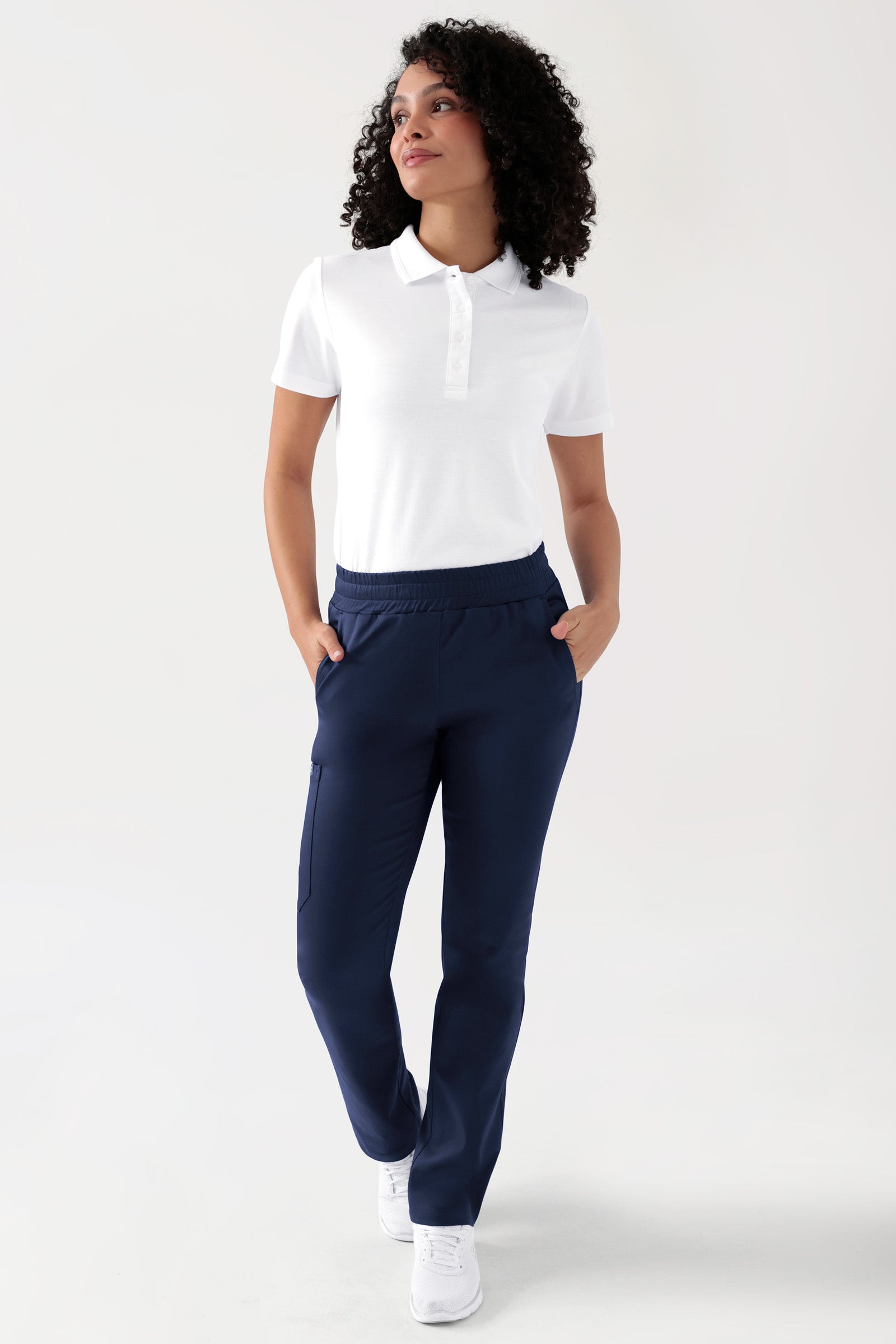 COMFY FLEX Stretch Hose Unisex - 1/1 Länge navy, Vorderansicht Das Model ist 176 cm groß und trägt Grösse S