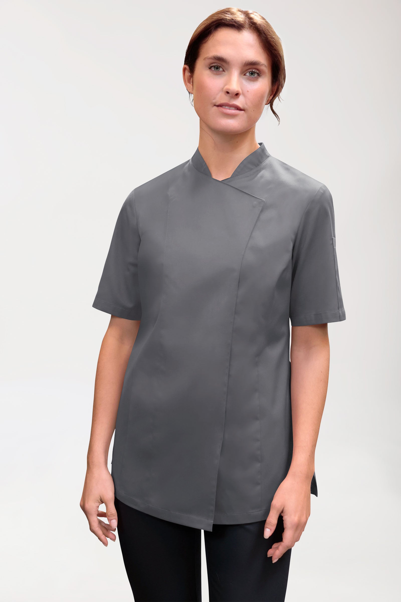 Gastro Kochjacke Damen - 1/2 Arm steingrau, Vue de face