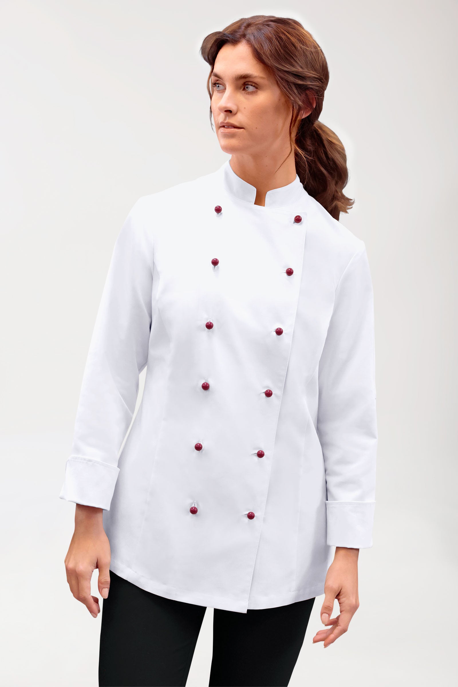 Gastro Kochjacke Damen aus Baumwolle - 1/1 Arm weiss, Vorderansicht