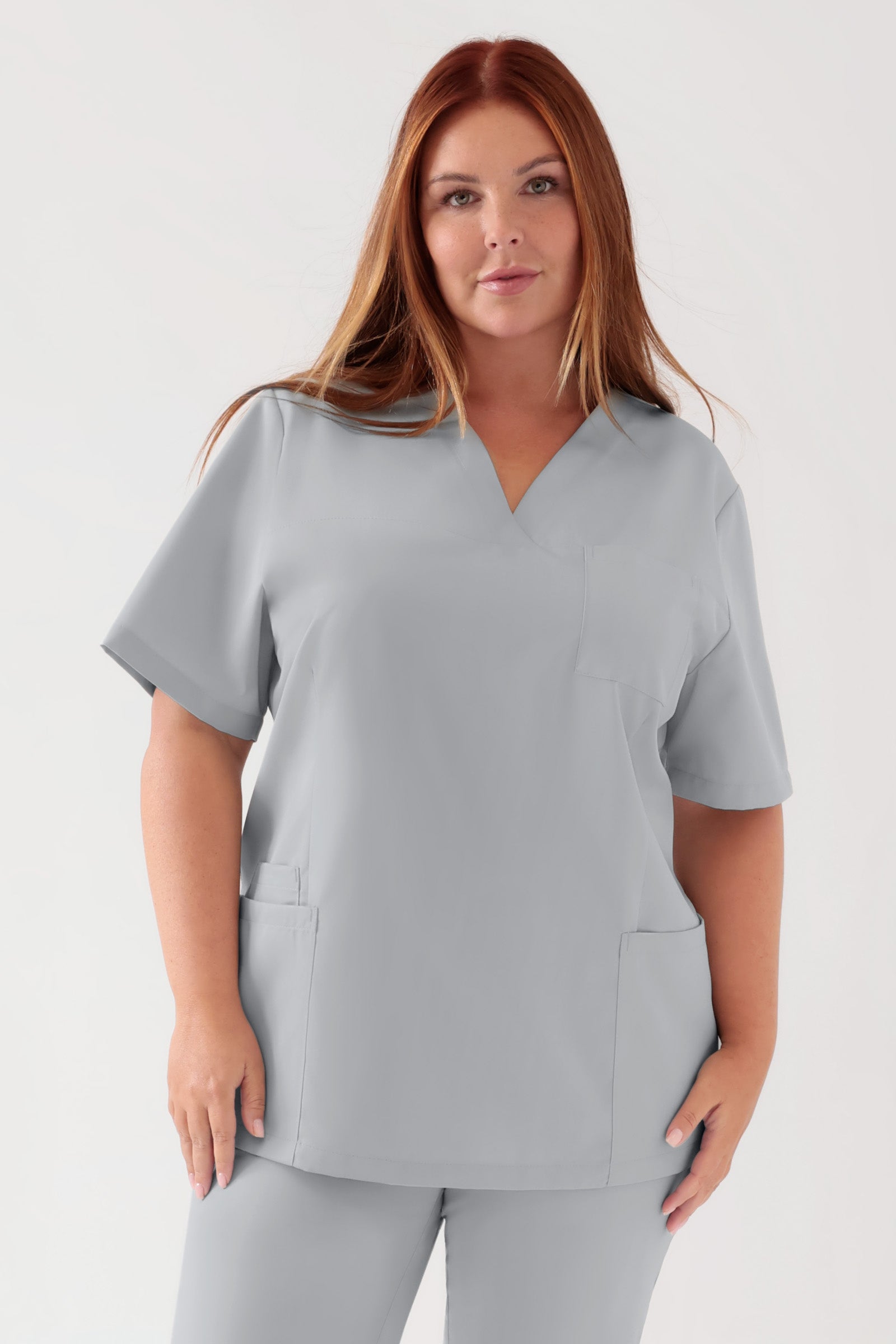 TENCEL™ Schlupfkasack Damen - V-Ausschnitt perlgrau, Vue de face