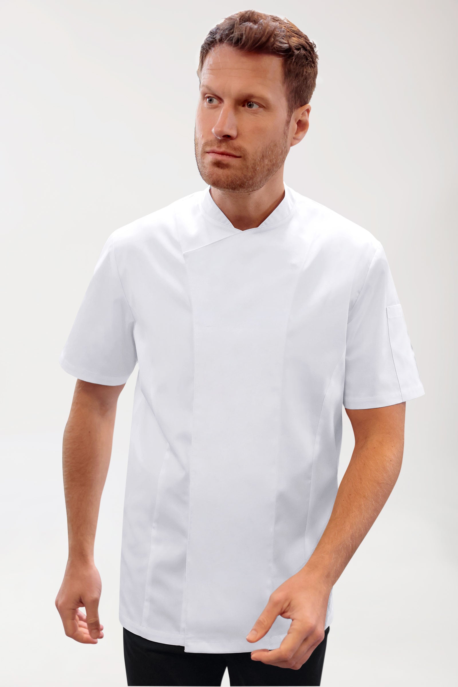 Gastro Kochjacke Herren - Druckknopfleiste - 1/2 Arm weiss, Vue de face