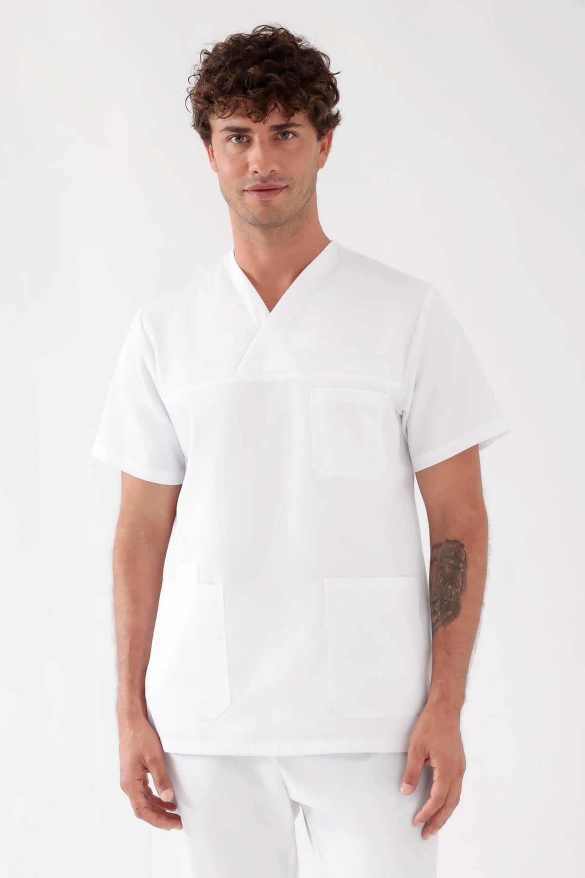 TENCEL™ Schlupfkasack Herren - V-Ausschnitt weiss, Vorderansicht