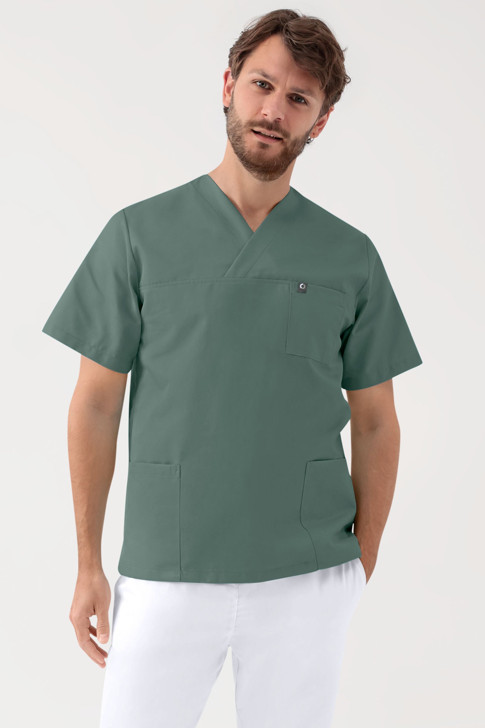 GREEN Stretch Schlupfkasack Unisex - V-Ausschnitt dunkelgrün, Vue de face