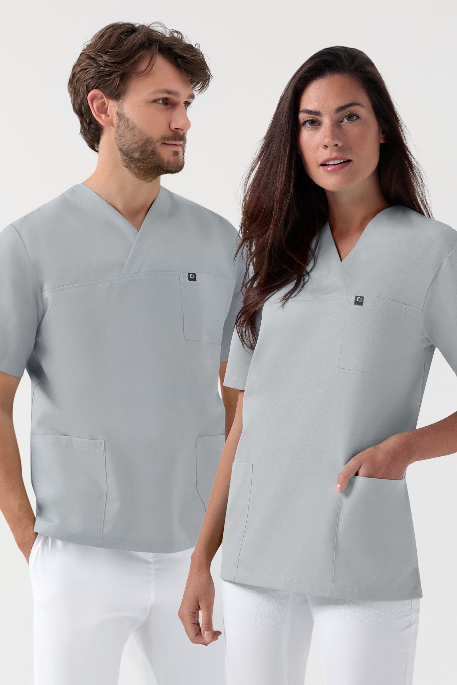 GREEN Stretch Schlupfkasack Unisex - V-Ausschnitt perlgrau