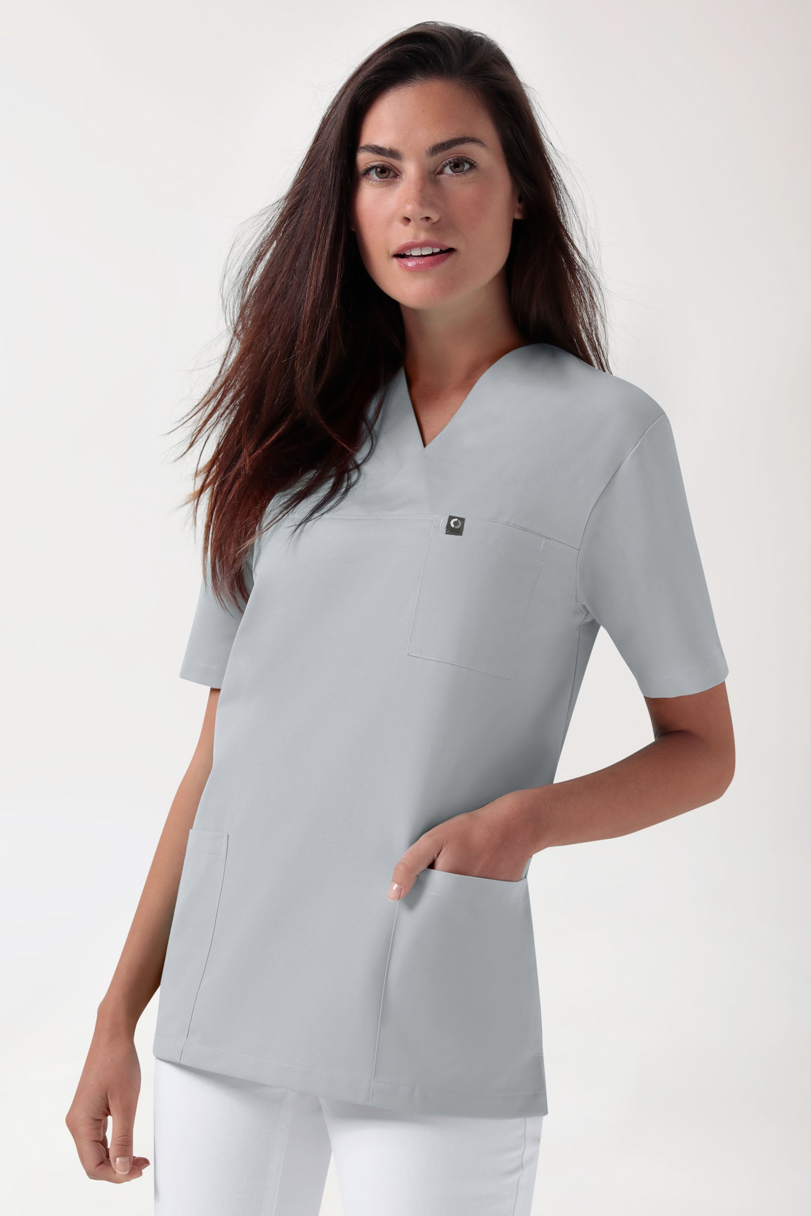 GREEN Stretch Schlupfkasack Unisex - V-Ausschnitt perlgrau