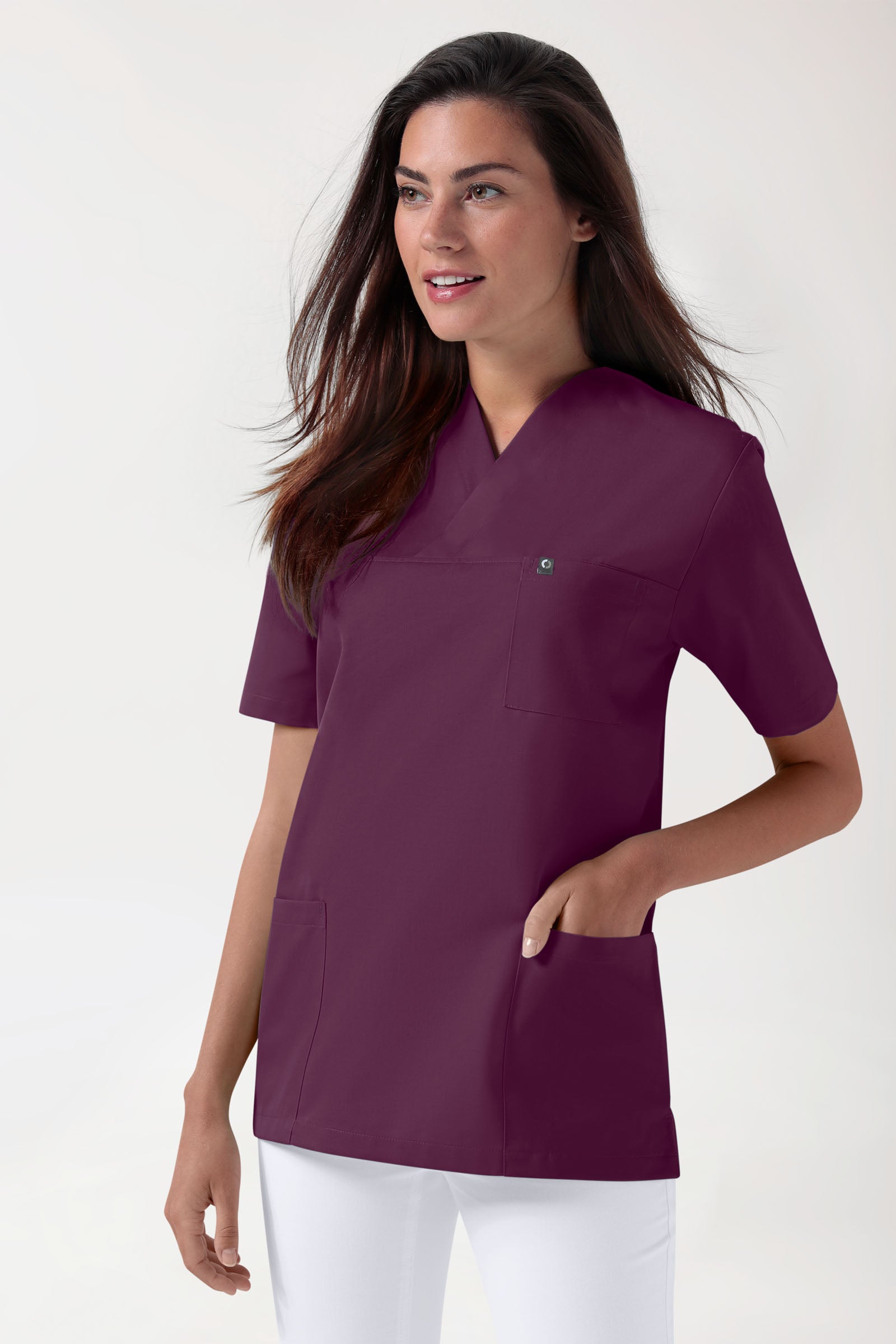 GREEN Stretch Schlupfkasack Unisex - V-Ausschnitt pflaume